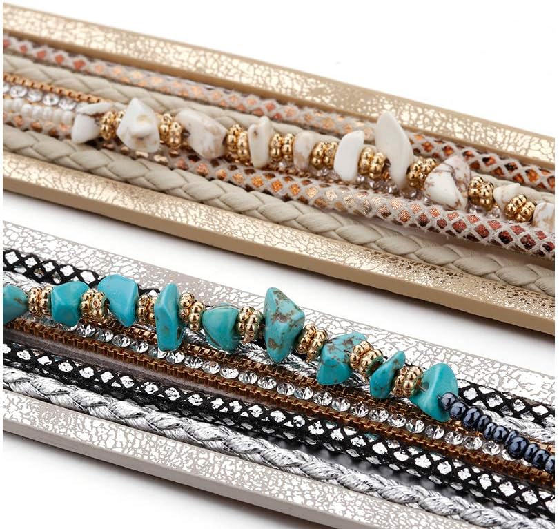 Fesciory Leather Wrap Bracelets for Women, Boho Leopard Multi-Layer Crystal Beads Cuff Bracelet Jewelry