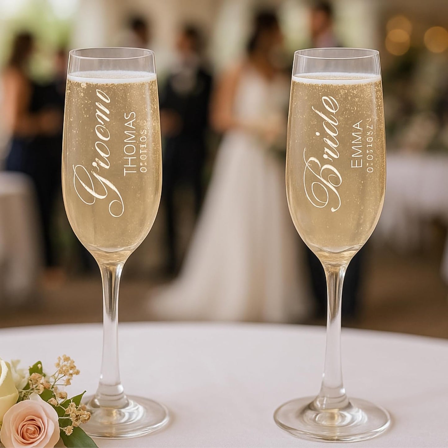 Gifts Inscribed Personalized Champagne Glasses Set of 2 – Engraved Mr and Mrs Champagne Flutes – Custom Stemmed Glassware Gift for Wedding, Engagement, Anniversary, Bridal Party