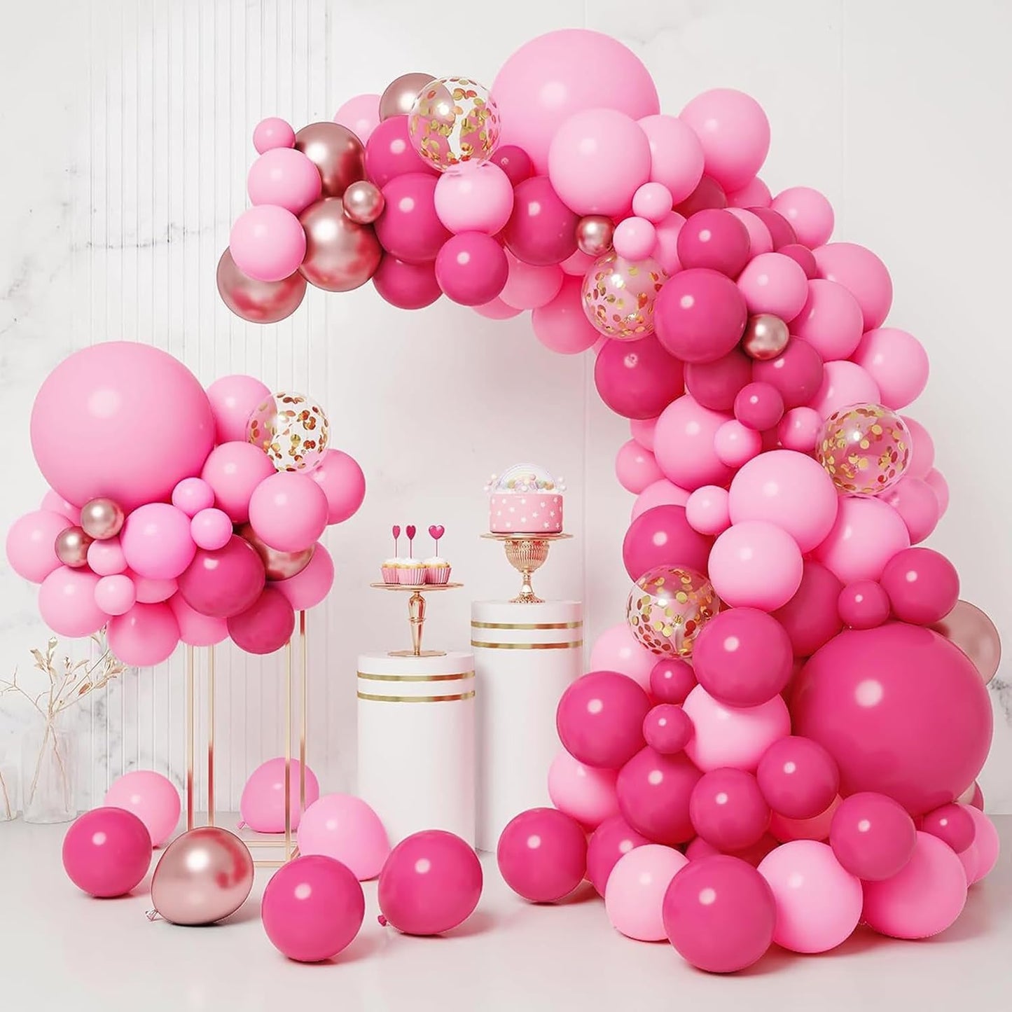 CANREVEL 125Pcs Pink Balloon Garland Arch Kit, Hot Pink Metallic Rose Gold Confetti Latex Balloons for Baby Girl Shower Princess Birthday Wedding Valentine's Party Decorations