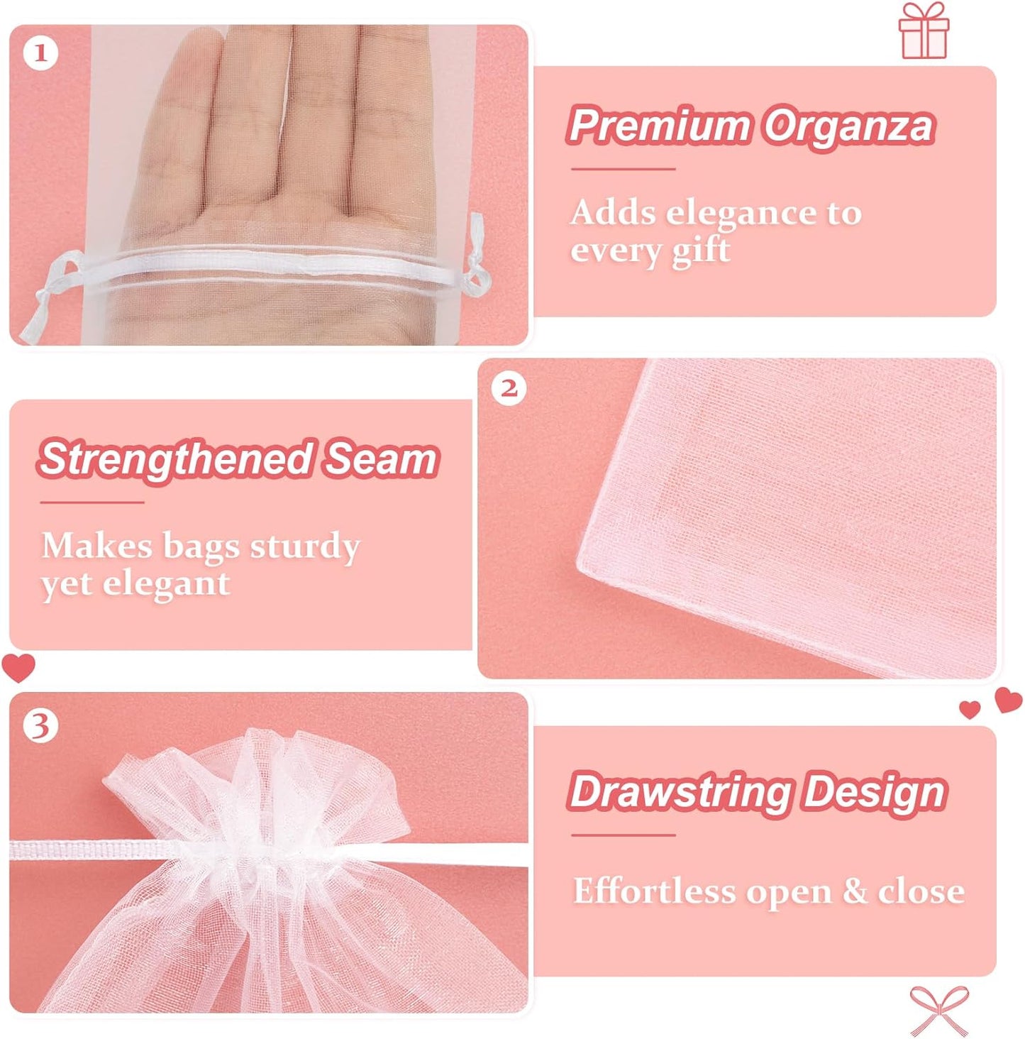 Crweety 50 Pack White Organza Bags 5x7 Inch, Small Mesh Gift Bags for Jewelry Sachet, Elegant Small Mesh Bag Drawstring for Candy Wedding Party Favor, Bridal Shower, Baby Shower & Christmas Gifts