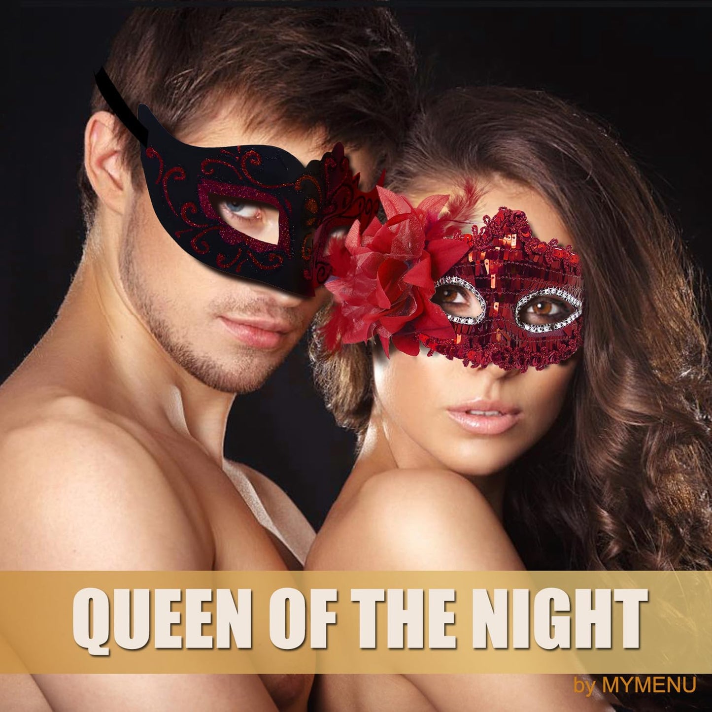MYMENU Masquerade Mask for Women Couple Masquerade Mask for Men Shiny Venetian Mask Halloween Mask for Party Prom