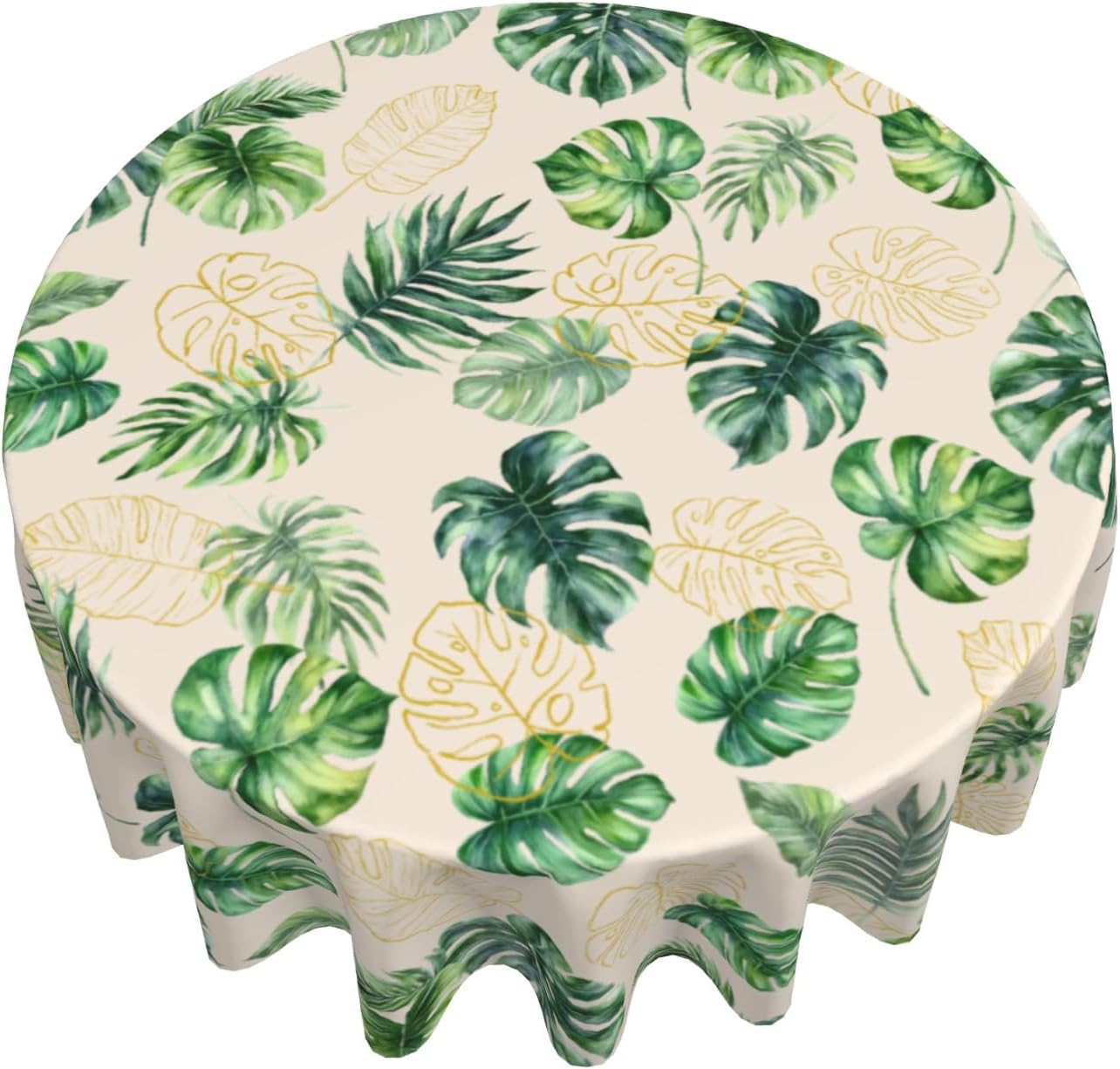 Giwawa Summer Tropical Leaf Tablecloth Round Hawaiian Monstera Palm Tree Leaves Table Cover Polyester Circle Washable Table Cloth 60in for Dining Kitchen Party Indoor Outdoor Decor
