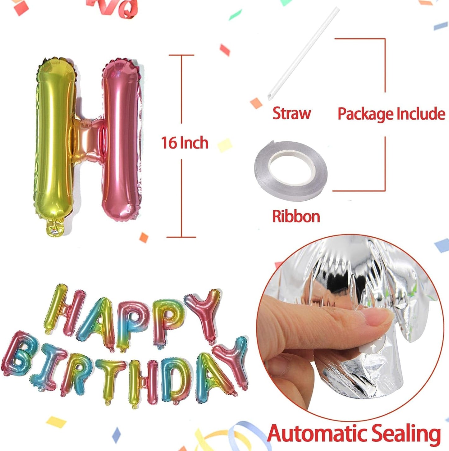 KALOR Colorful Pink Happy Birthday Balloons, 16 Inch Mylar Foil Letters Sign Banner, Reusable Balloon for Girls Boys Kids & Adults Birthday Decorations