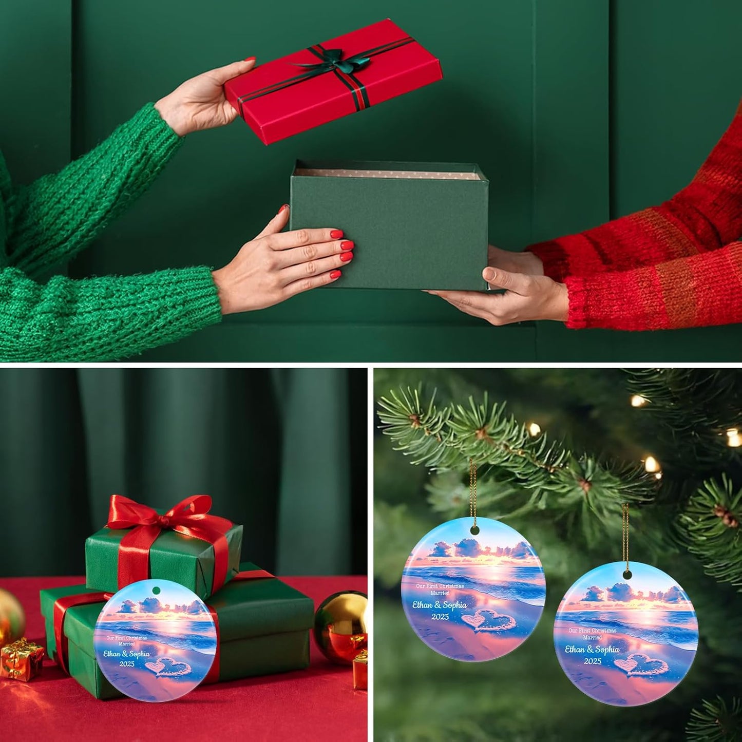 Personalized First Christmas Married Ornament 2025, Custom Engaged Christmas Ornaments with Names, Customized Wedding Engagement Gifts for Newlywed Couples Him Her