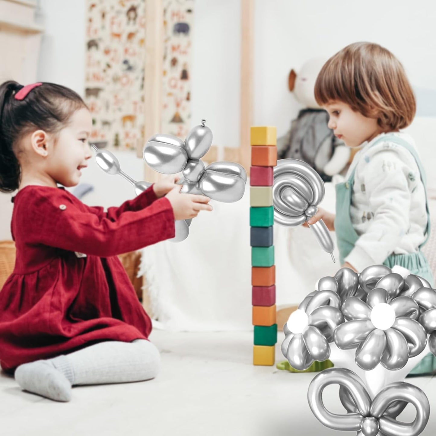 Metallic Long Balloons Art Kit for Twisting, Chrome 260pcs Skinny Modeling Balloons Supplies for Birthday Party Wedding Festival Decorations