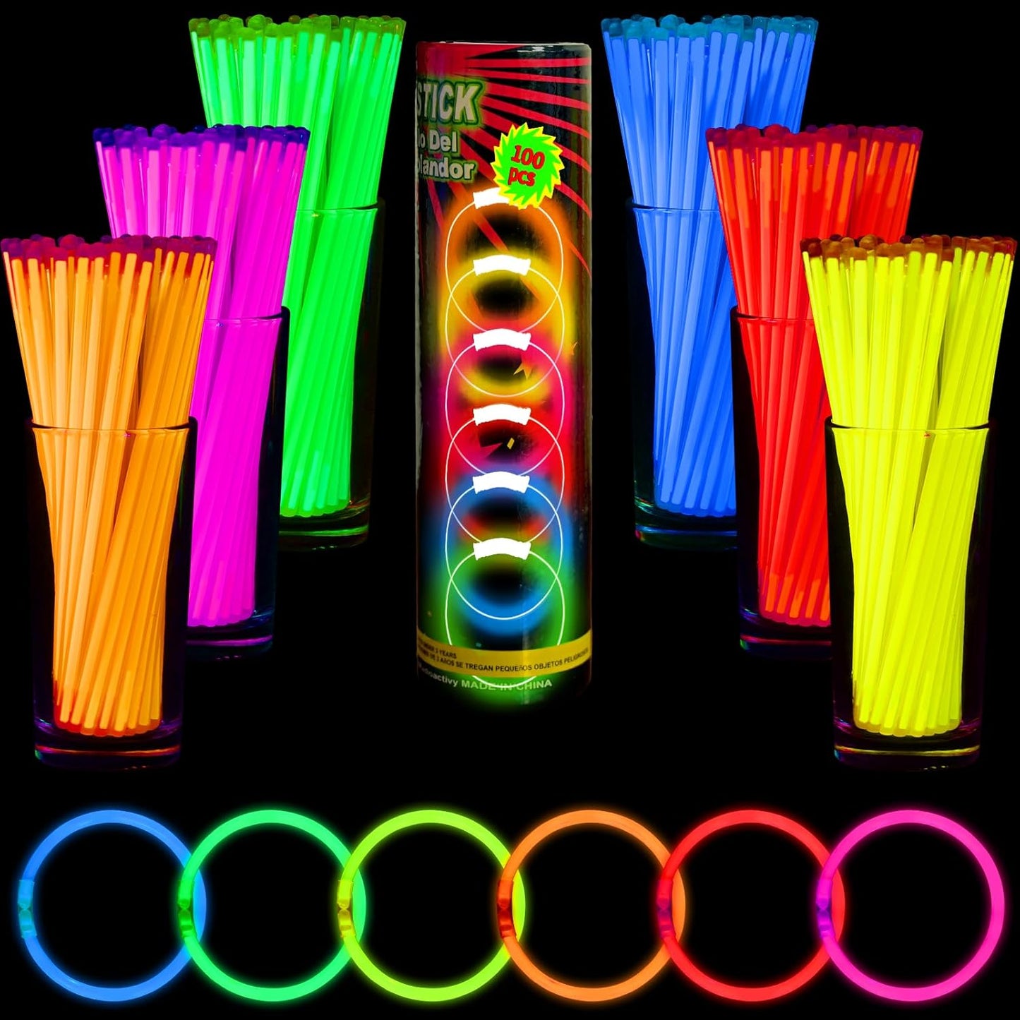 Mega-L 100 PCS Bright Glow Sticks Bulk - Halloween Glow in the Dark Party Supplies, 8" Glowsticks Easter Party Favors with Bracelets and Necklaces Light Sticks Bulk Party Favors for Kids or Adult