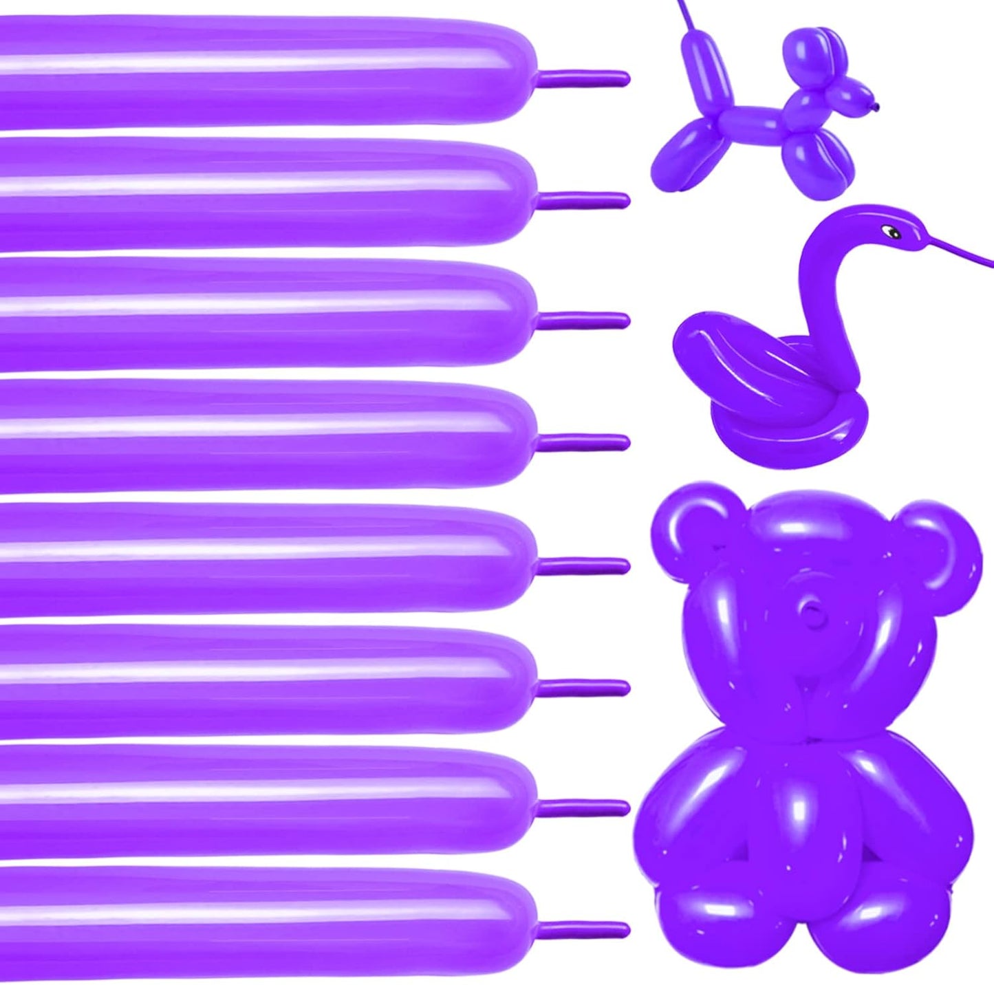 Dark Purple Long Balloons for Garland - Thickened Latex 260Q, 100 Pack for Balloon Animals