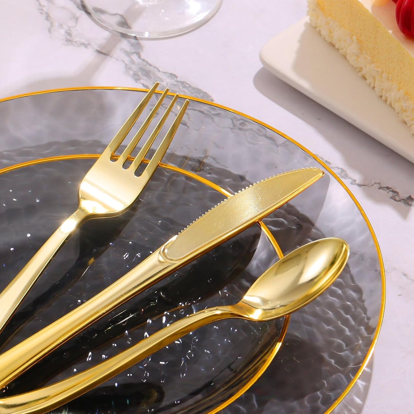 150 Pcs Black and Gold Plates Disposable for Party - Elegant Black Plastic Plates Fancy Disposable Dinnerware for Birthday Party New Year (25 Guests)