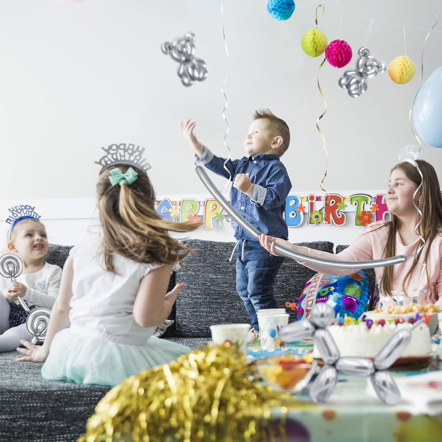 Metallic Silver Long Balloons Premium 260 Twisting Magic Balloons for Birthday Kids Wedding Party Supply 100pcs