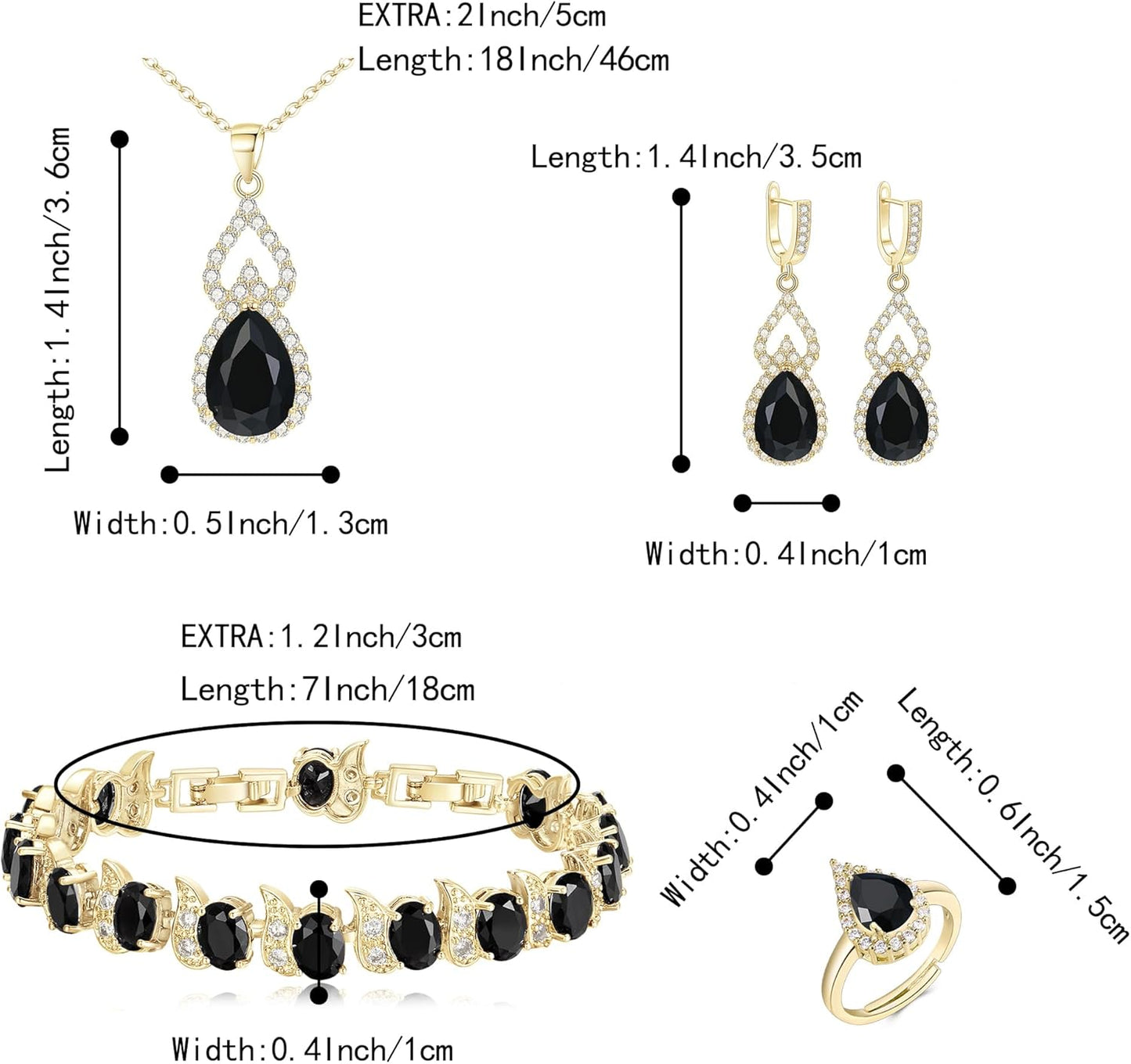 BriLove Wedding Jewelry Set for Women Bride Bridesmaid, Gorgeous Cubic Zirconia Teardrop Necklace Earrings Bracelet Adjustable Ring Jewelry Gift for Birthday/Anniversary/Mother’s Day