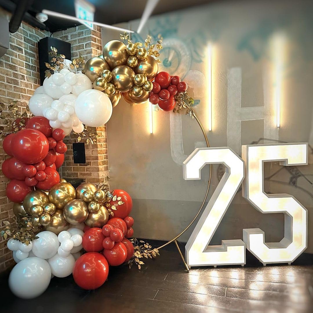 Red and Gold White Balloon Garland Arch Kit, 187Pcs Explosion Star Balloons Red White Metallic Gold Confetti Latex Balloon for Valentine's Day Wedding Birthday Engagements Anniversary Party Decoration