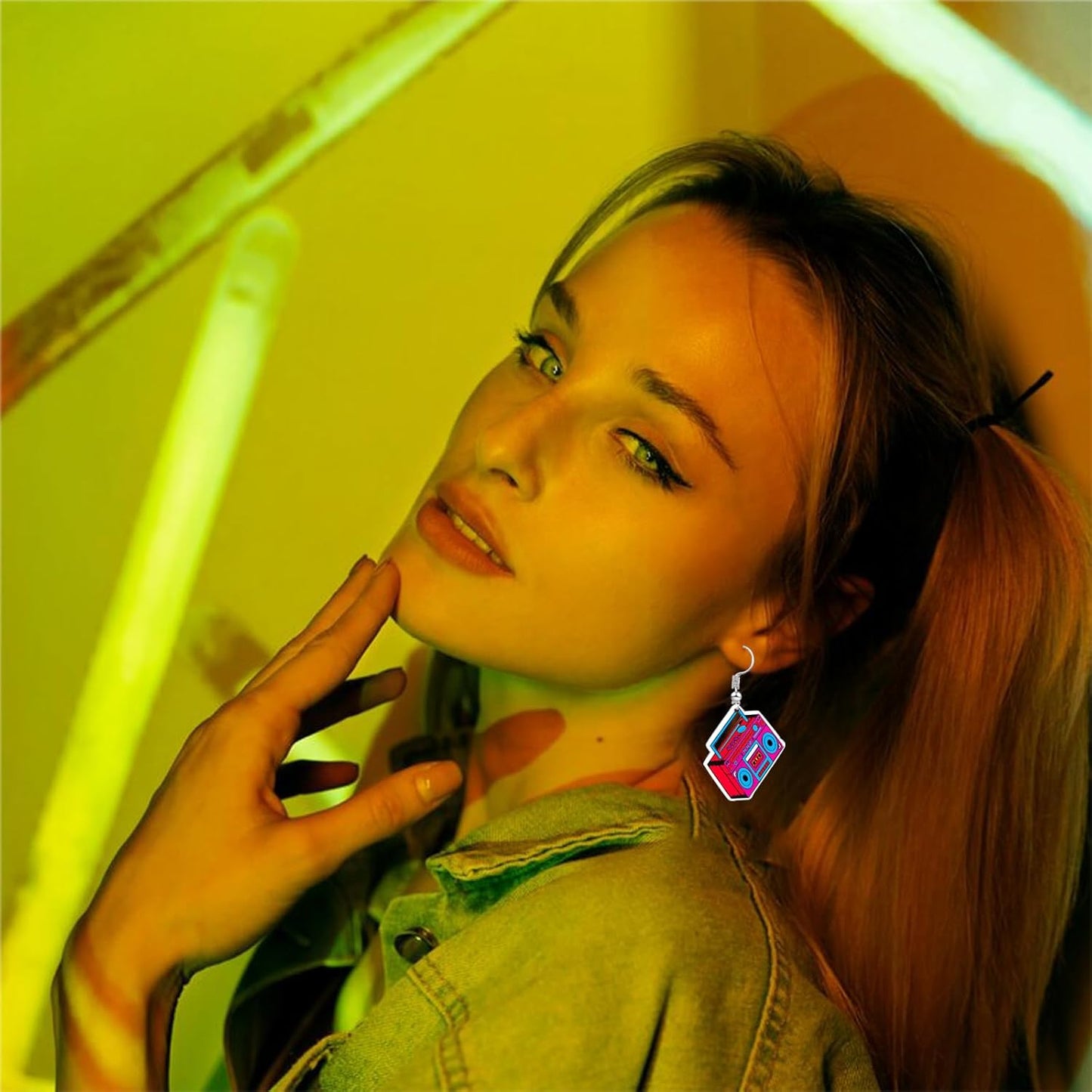 80s 90s Retro Cassette Tape Neon Earrings for Women Acrylic Radio Earring Set for 80s 90s Accessories Cosplay Party Jewelry Gifts