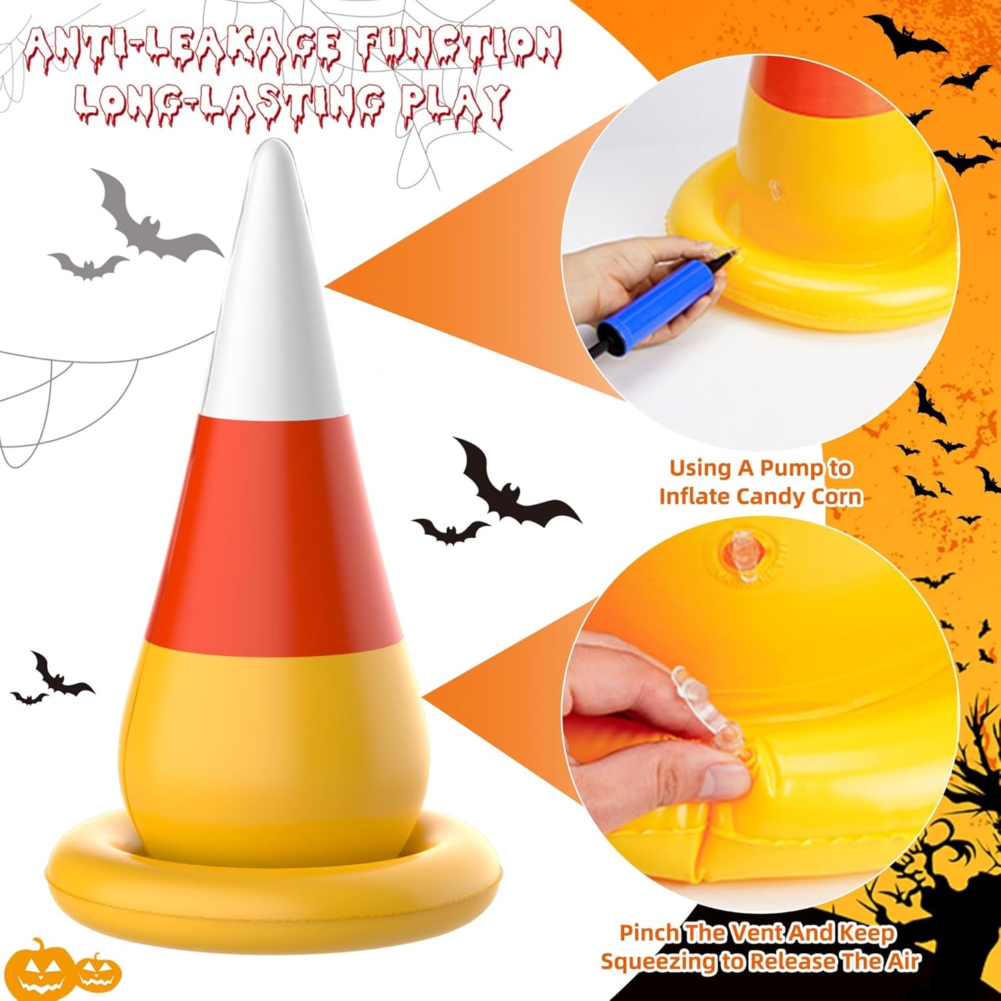 Halloween Ring Toss Game, Halloween Party Games Inflatable Candy Corn Ring Toss Toys with Air Pump for Kids Adults Party Favors Indoors Outdoors Family Party Game Supplies
