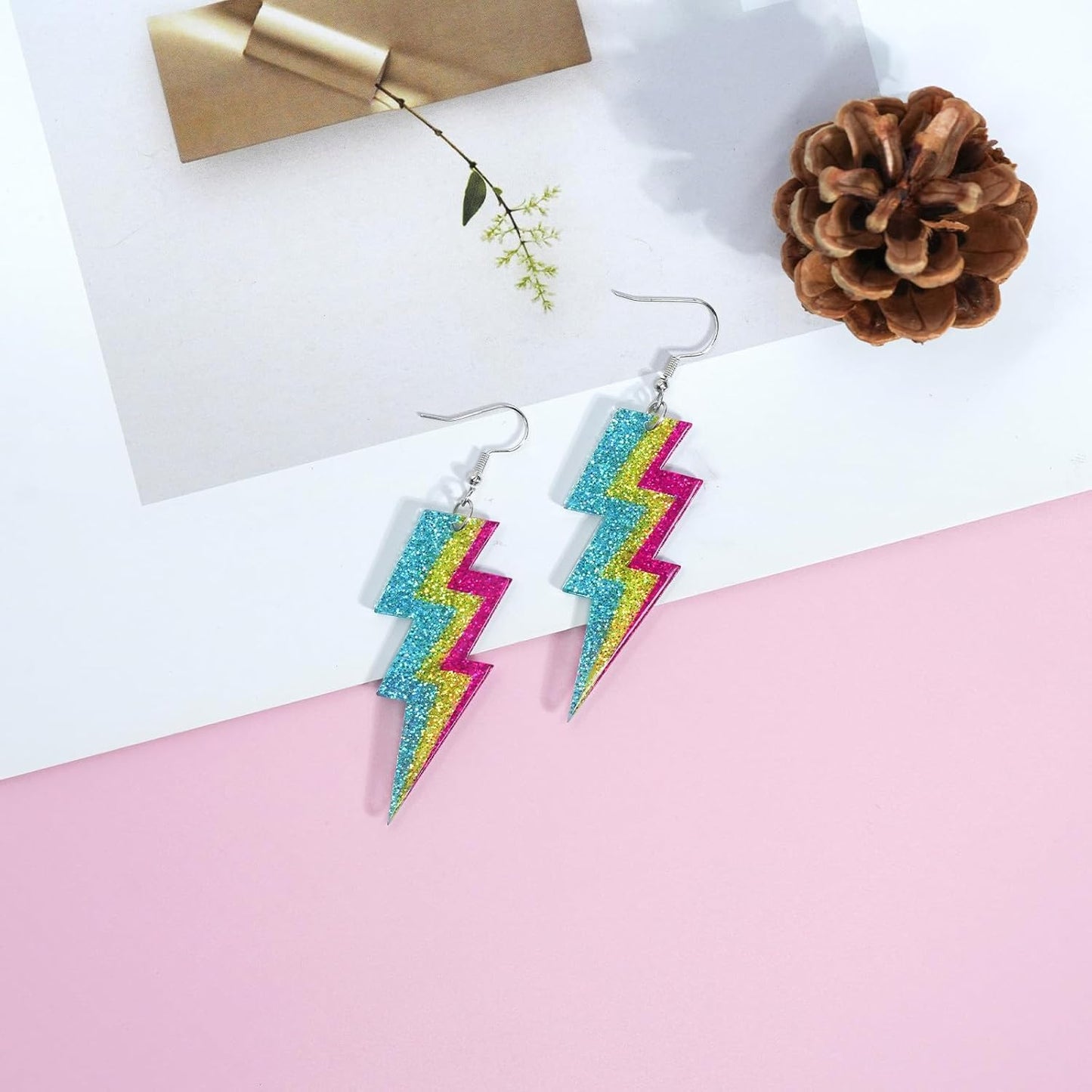 80s Neon Earrings for Women Acrylic Lightning Bolt Drop Earrings Retro 80s 90s Glow Party Accessories Neon Jewelry for Halloween Costume Outfit