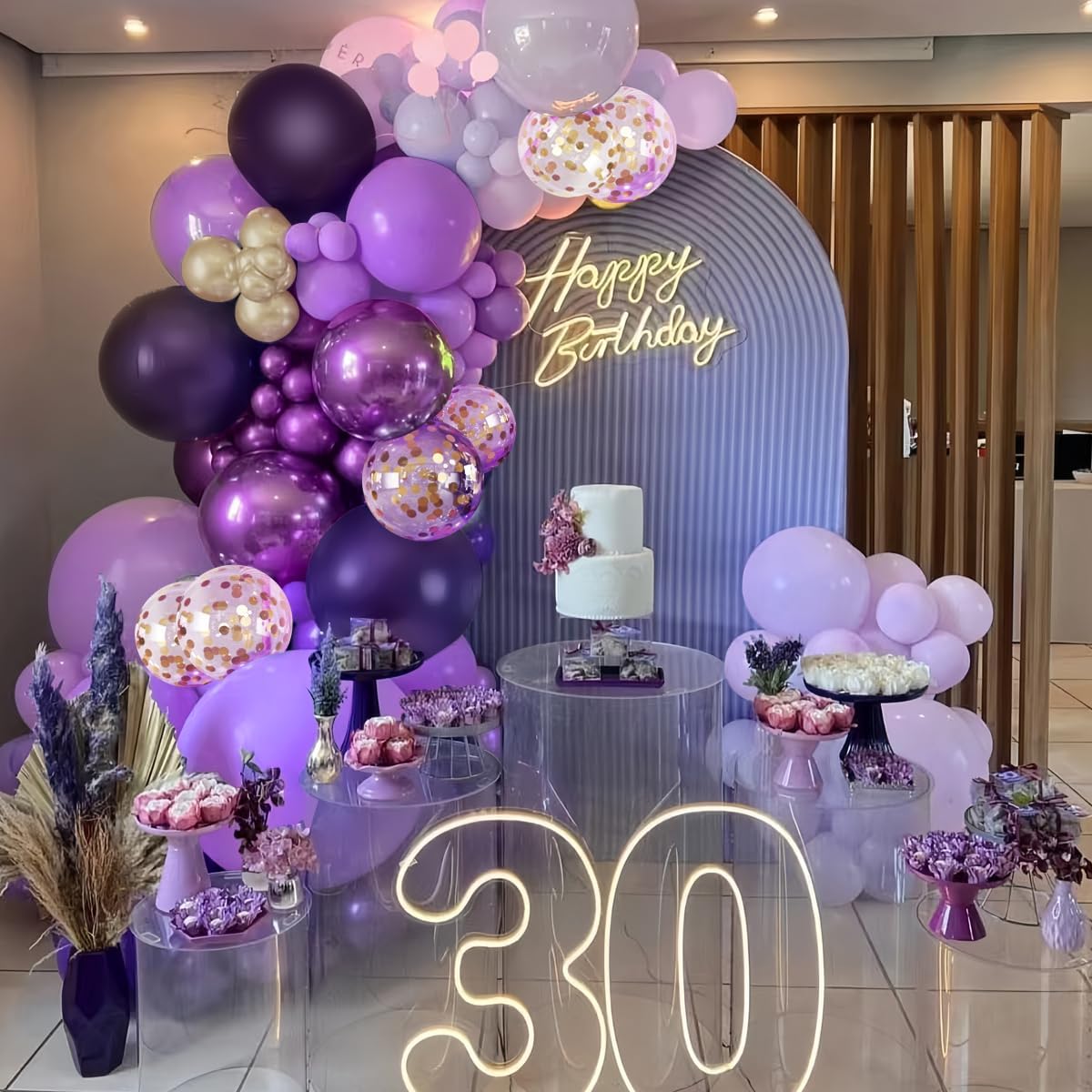 Purple Black and Gold Balloon Arch Kit, 147PCS Latex Balloons Different Sizes 18 12 10 5 inch for Baby Shower Girl Princess Birthday Wedding Engagements Anniversary Party Decoration