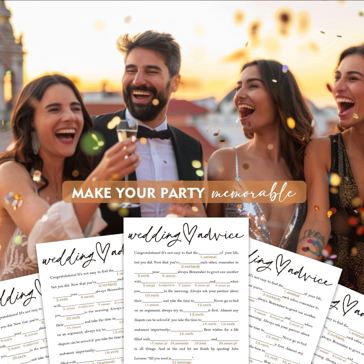 Bridal Shower Game Cards – Wedding Advice for The Bride and Groom, Fun Engagement Party Icebreaker for Guests, 25 Pack Minimalist White Wedding Party Supplies - A06