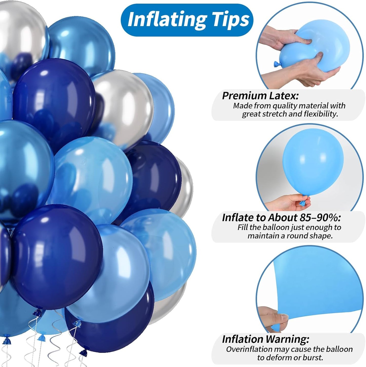 Blue and Silver Balloons, 50 PCS 12 Inch Pearl Royal Navy Blue Latex Party Balloons with Metallic Chrome Silver Helium Balloon for Boys Men Birthday Winter Baby Shower Graduation Retirement Decoration