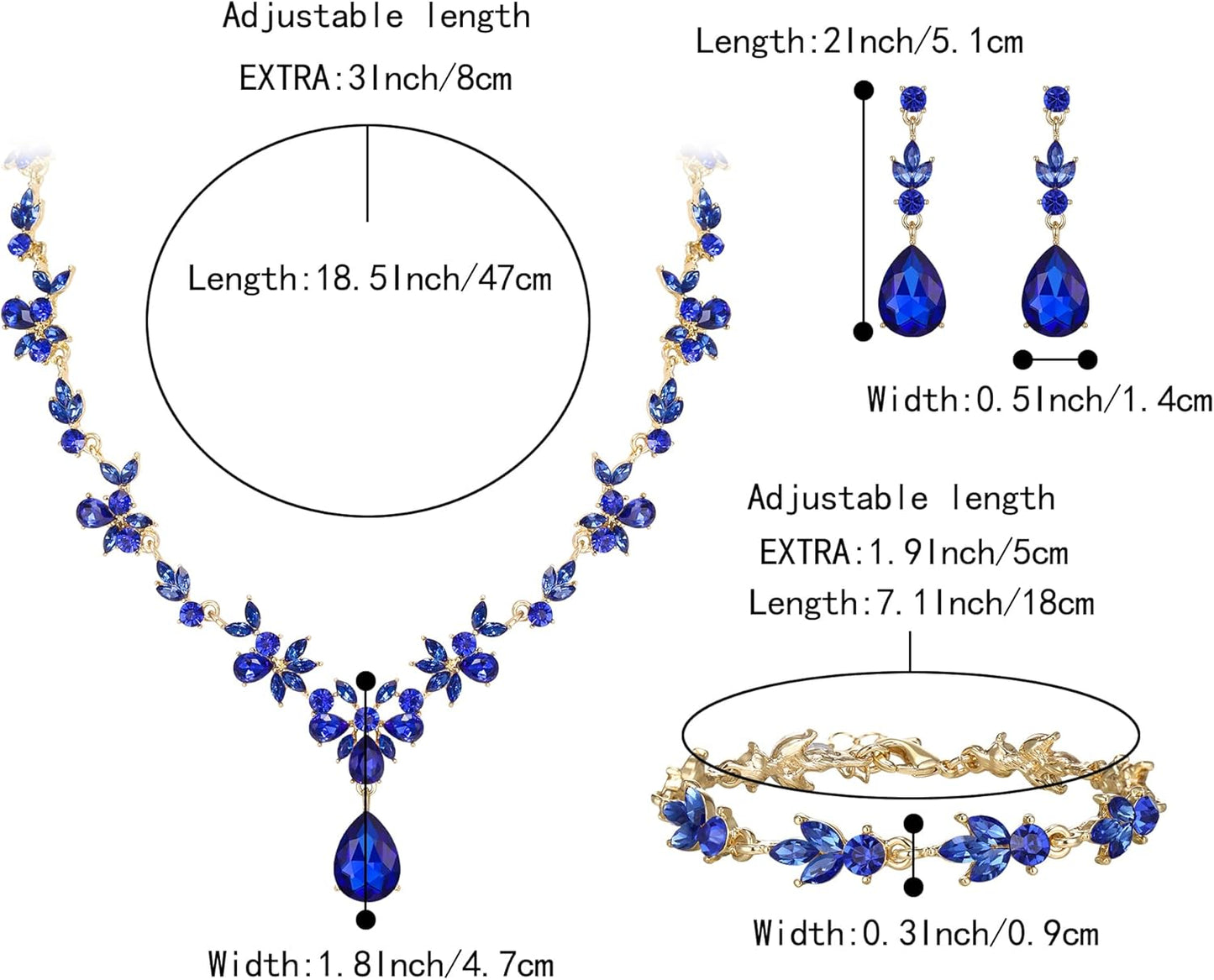 BriLove Wedding Jewelry Set for Women Bride, Y-Necklace Tennis Bracelet Dangle Earrings Crystal Teardrop Marquise Cluster for Bridal Bridesmaid