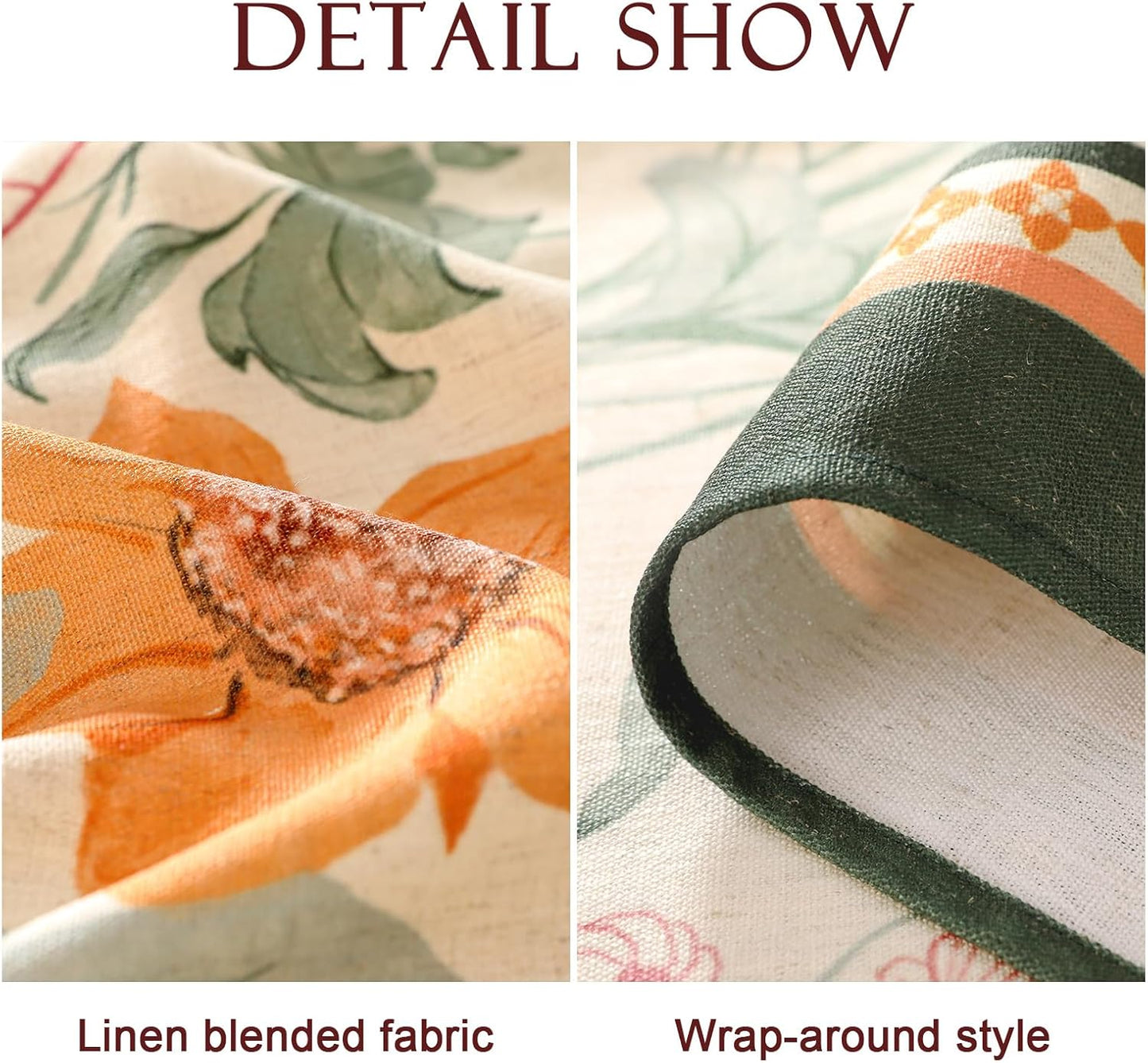 French Long Tablecloth for Rectangle Table,Linen Orange Floral Wrinkle Resistant Tablecloths,Decor Table Cover for Kitchen,Dining,Tea Party,Thanksgiving,Christmas,63"*102"-Milch