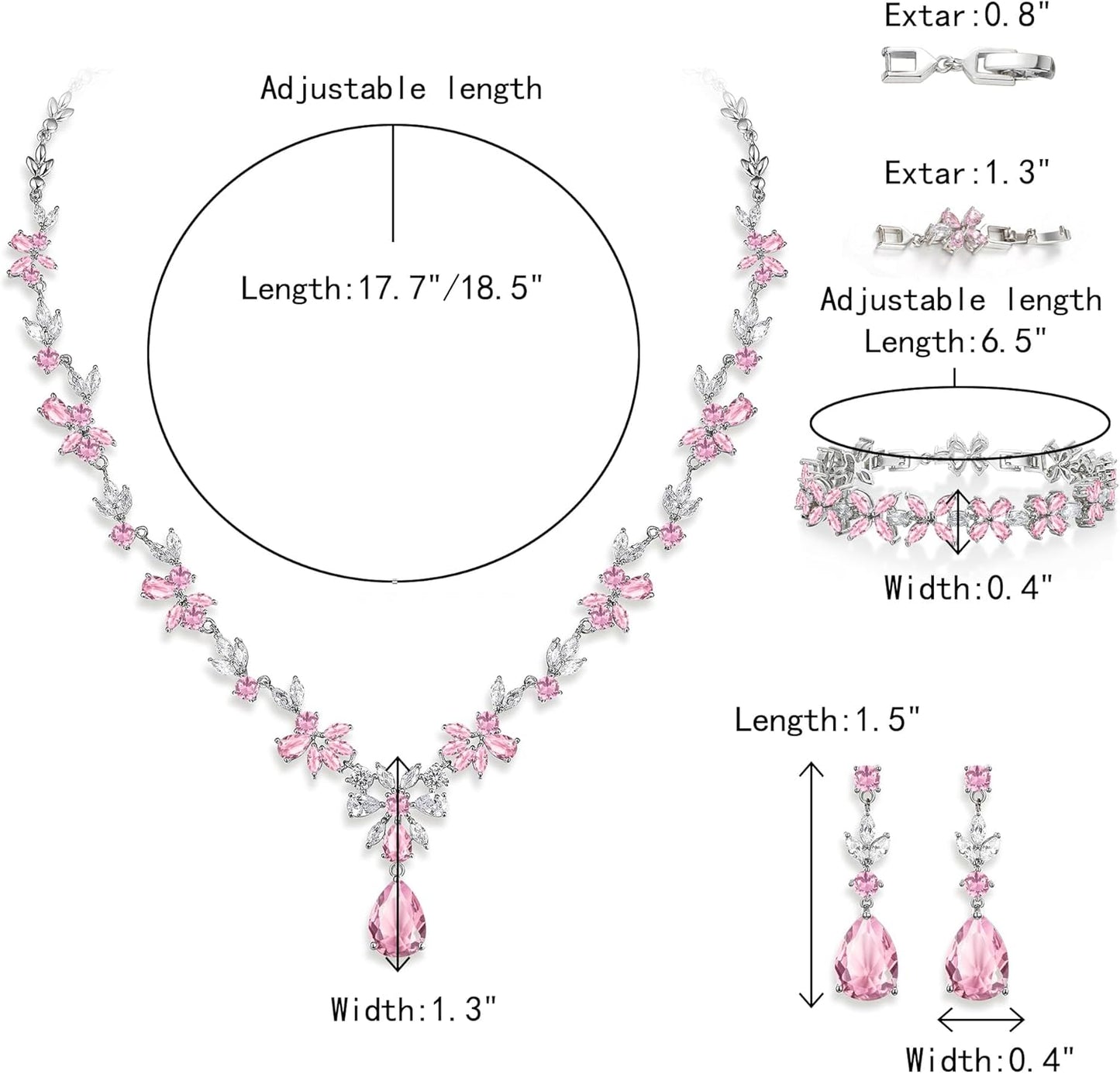 EVER FAITH Bridal Jewelry Set for Bride Bridesmaid, Flower Leaf Teardrop Cubic Zirconia Necklace Dangle Earrings Bracelet Sets Wedding Party for Women