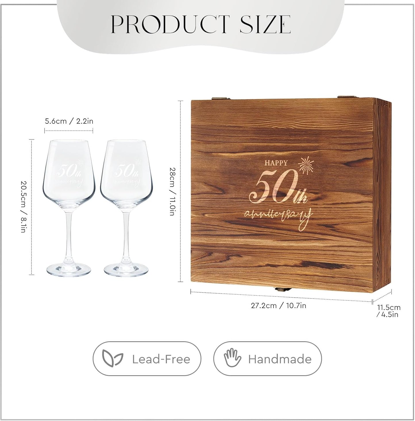 AW BRIDAL 50th Anniversary Wedding Gifts 50th Golden Couples Gifts 50th Wedding Gift for Parents, Husband, Wife - 50th Anniversary Wine Glasses with Wood Keepsake Box