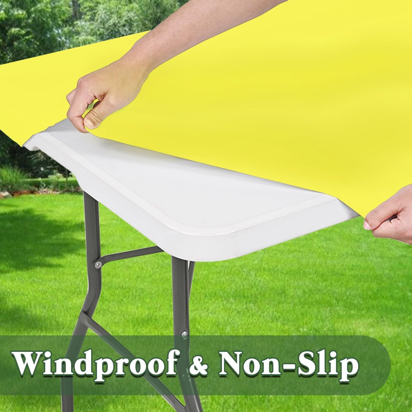 10 Pack Picnic Table Cover Fitted Tablecloths 6 Foot Rectangle Tables Elastic Waterproof Stretch Washable Patio Folding Outdoor Spandex Table Cloth for Camping Banquet and Parties (Yellow,30" x 72")