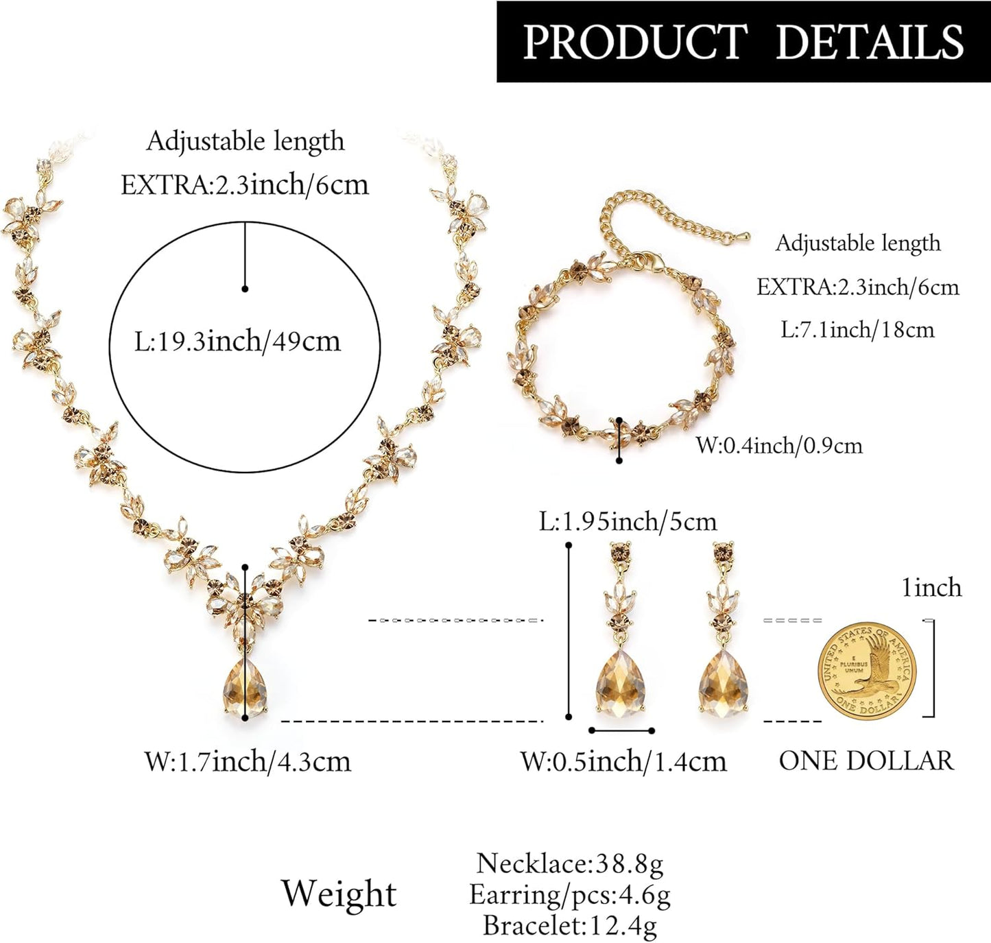 BriLove Wedding Jewelry Set for Women Bride, Y-Necklace Tennis Bracelet Dangle Earrings Crystal Teardrop Marquise Cluster for Bridal Bridesmaid