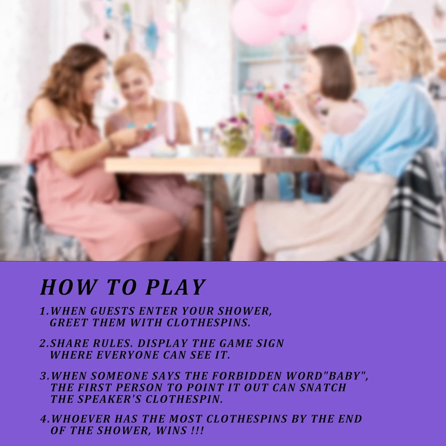 Don't Say Baby Game for Baby Shower Clothespin Game, One 5x7 Coated Paper Sign and 50 Natural Clothespins, Boho Baby Shower, Watercolor Bohemian with Feathers Theme, Gender Neutral -NDSBB44