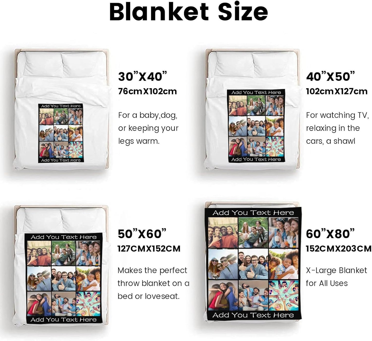 Custom Blanket with Photos Personalized Picture Collage Throw Blankets Gifts for Mother Father Lover Friend Customized Picture Gifts Flannel Blanket Christmas Birthday Wedding 50"X60" Made in USA