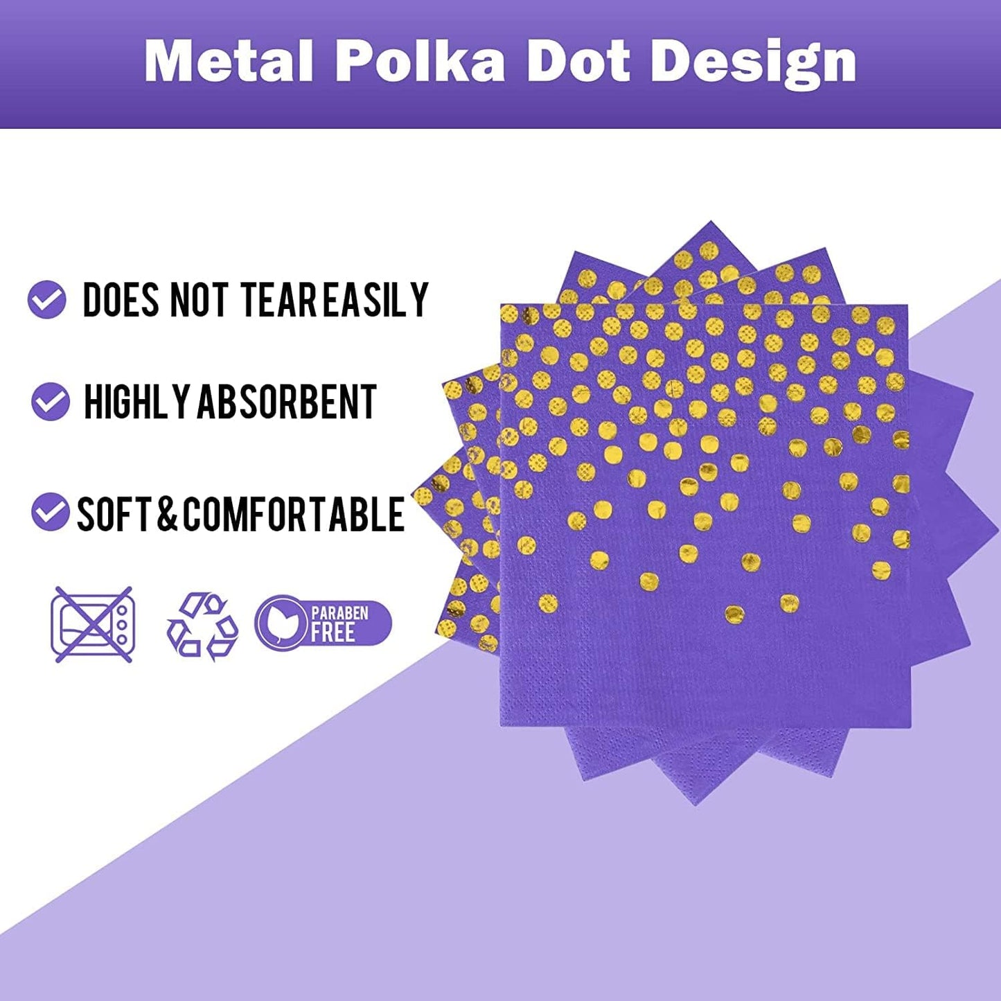 Purple and Gold Paper Plates-50 Pack- 25 * 7inch Paper Plates & 25 * 6.5inch Napkins,Purple Plates and Napkins Party Supplies for Birthdays Carnival Receptions and All Occasions