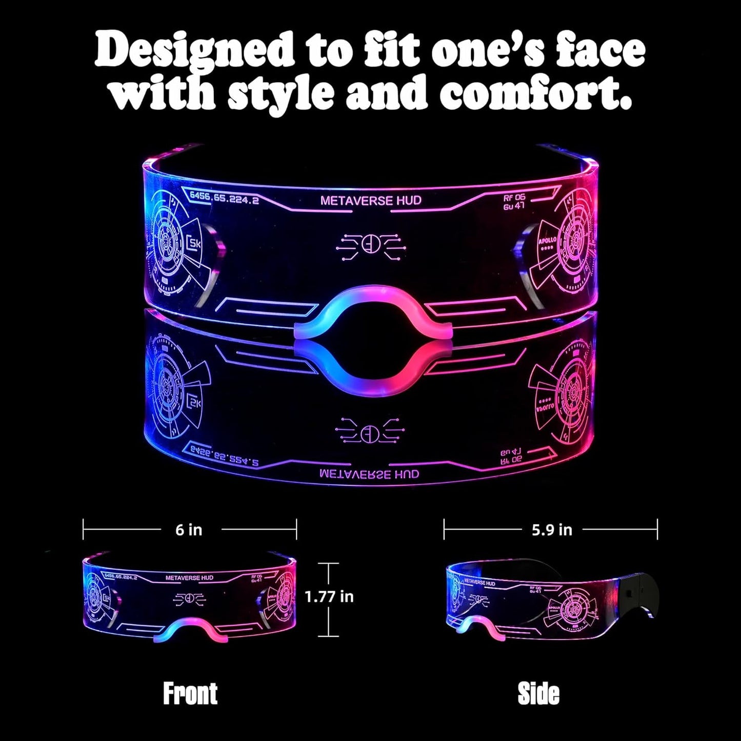 2 pack Light Up Glasses For Party LED Glass For Adults Kids Futuristic Sunglasses 7 Color Neon Glasses Glowing In Dark Accessories,Gifts(Elegant Style)