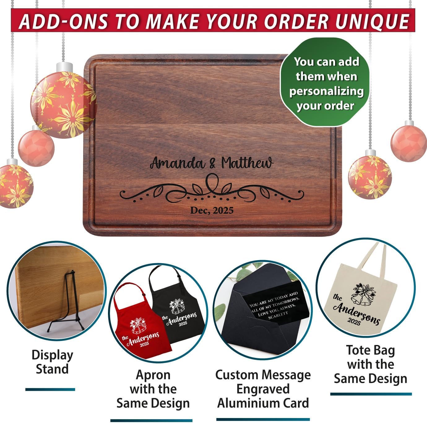 Personalized Cutting Board for Christmas 2025 Gifts, Custom Engraved Wood Cutting Board for Housewarming, Anniversary, New Home, Wedding, Engagement, Christmas Good Gift Idea for Couple, Parent, Women