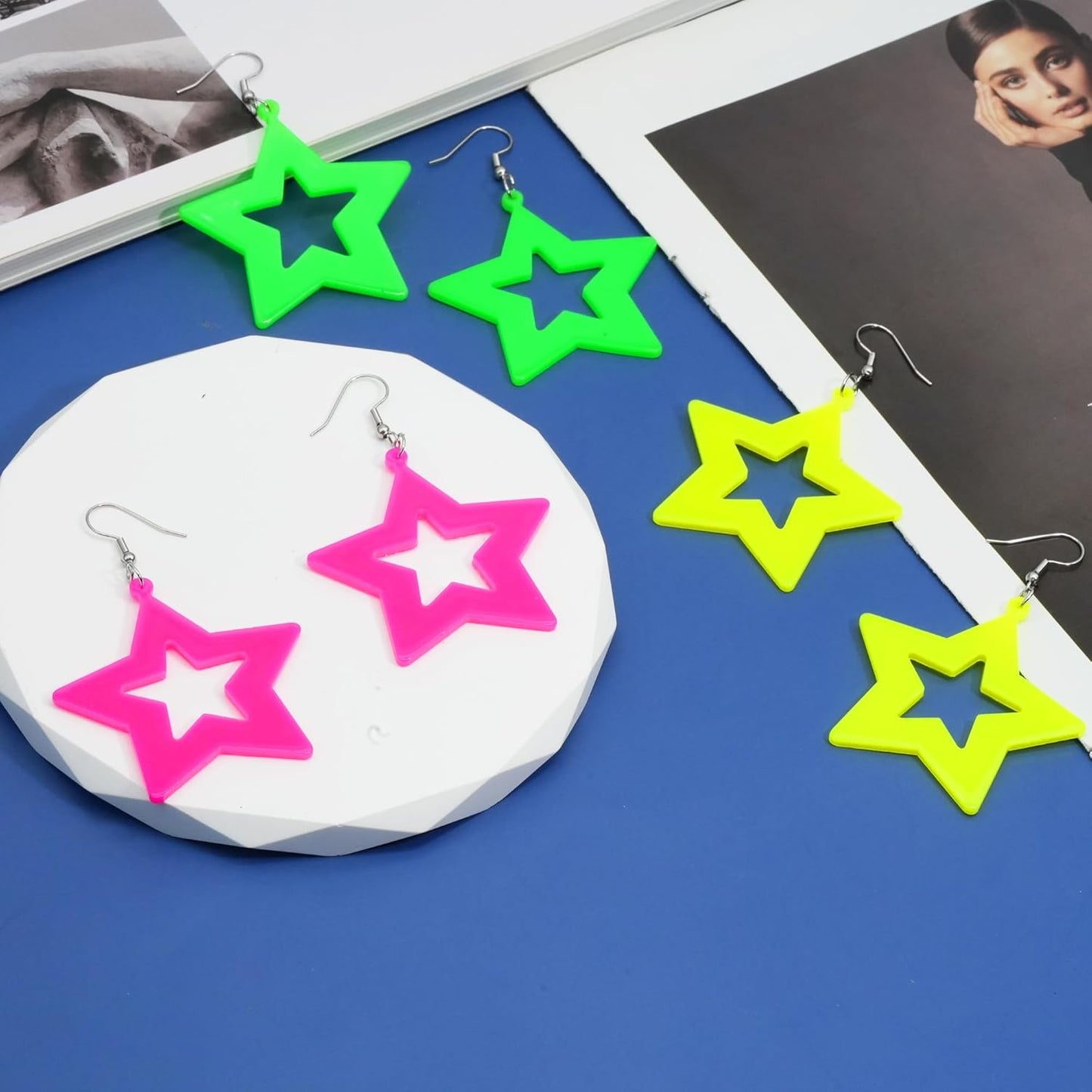 80s 90s Neon Earrings for Women Retro Cassette Tape Hoop Earring Candy Color Lightweight Acrylic Stud Dangle Earrings for 80S Costume Outfits Dancing Glow Party Accessories