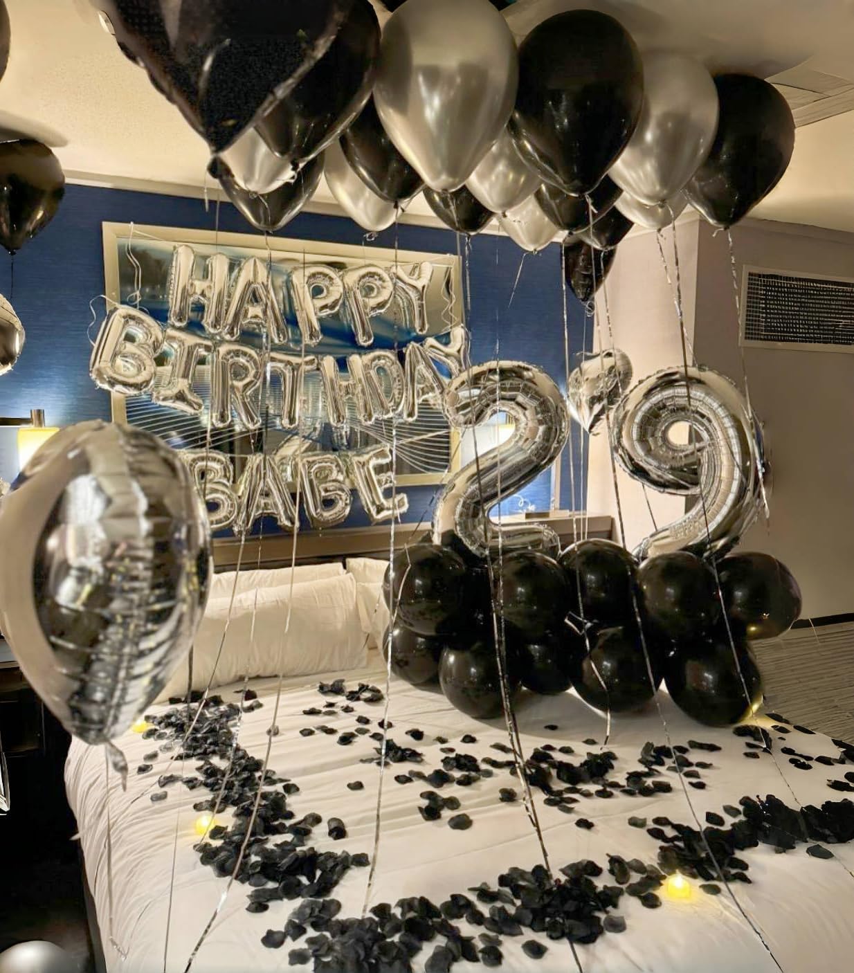 Black and Silver Balloons, 12 Inch Metallic Chrome Black Silver Confetti Latex Helium Balloons for Men Boys Birthday Baby Shower Wedding Engagement Halloween New Year Bachelorette Party Decorations