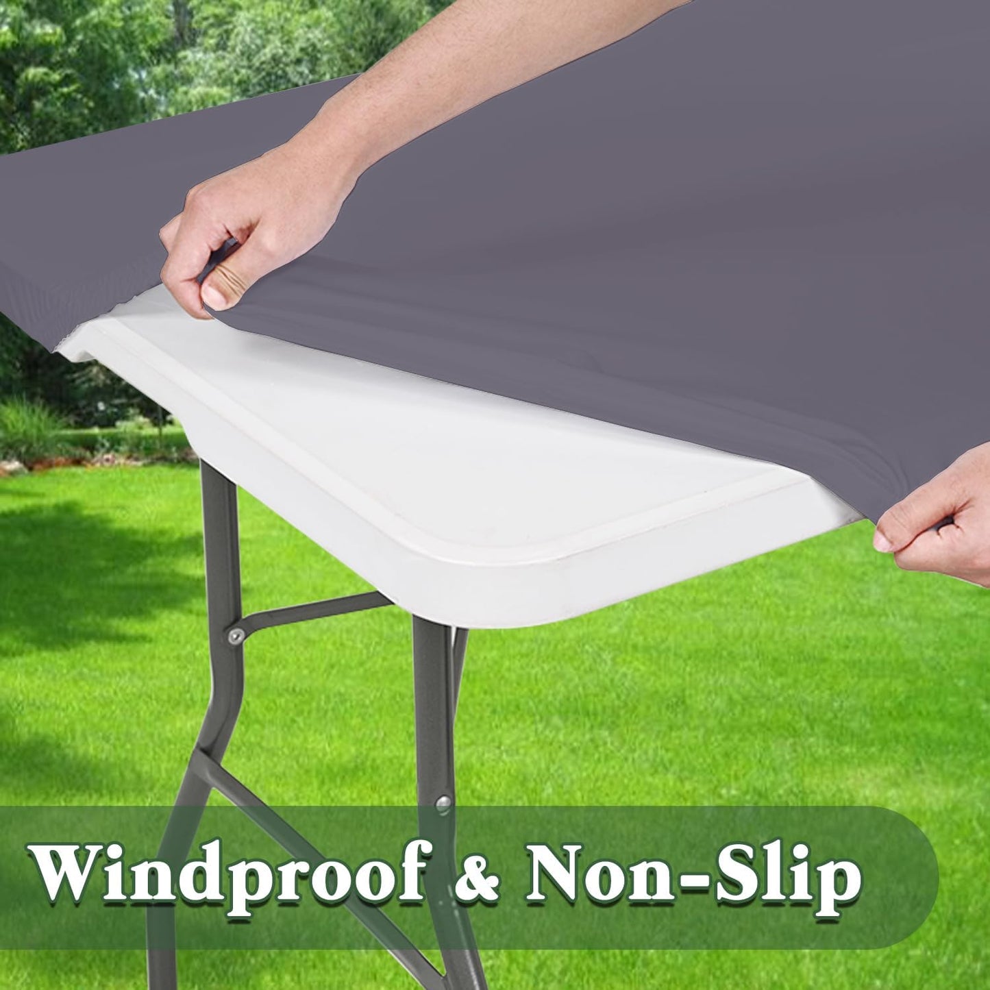 10 Pack Picnic Table Cover Outdoor Elastic Fitted Tablecloths for 8 Foot Rectangle Tables Waterproof Stretch Washable Patio Folding Spandex Table Cloth Camping Banquet Parties (Light Grey,30" x 96")