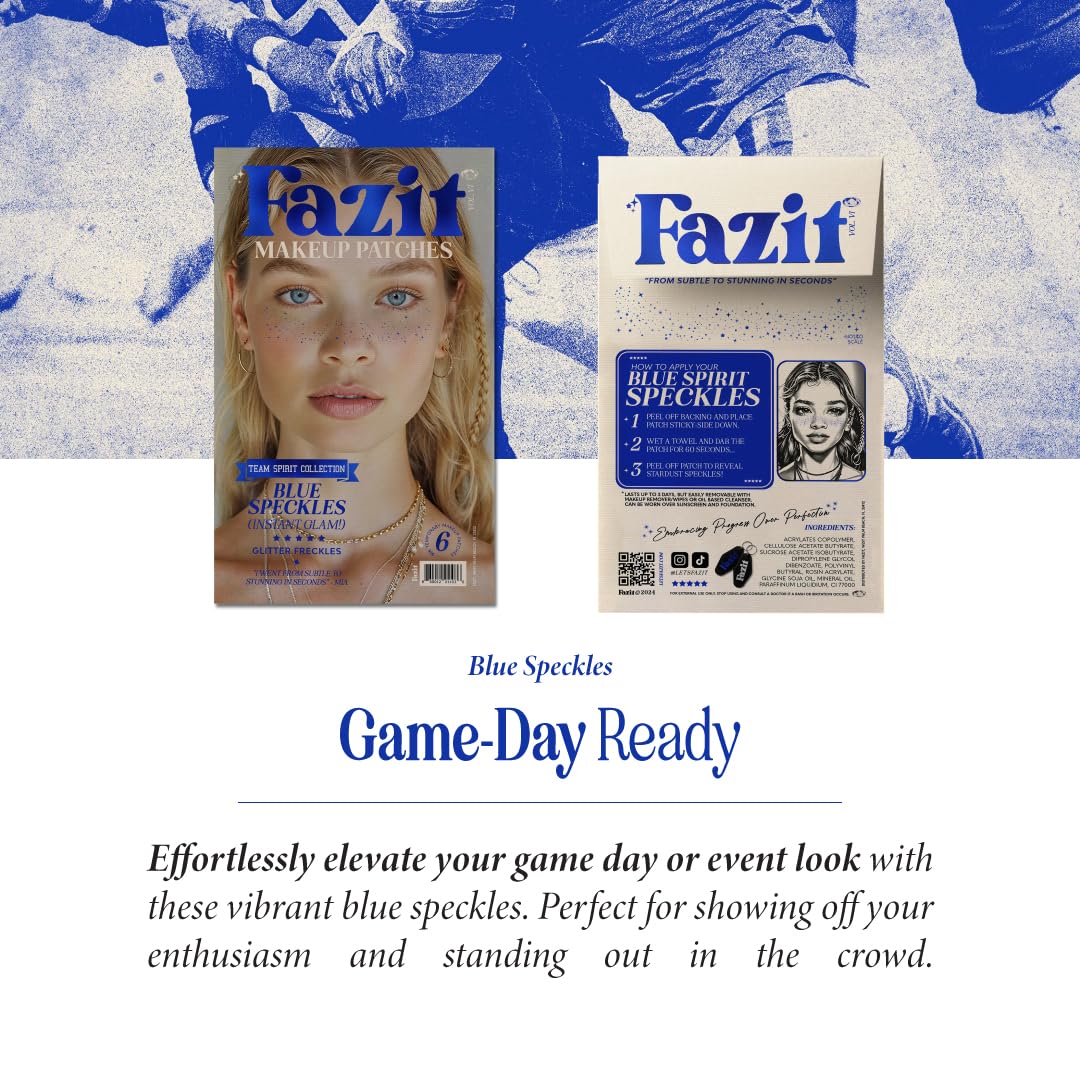 Fazit Makeup Patches - Blue Speckles - Glow Up Make-Up Patches - Cute Glitter Makeup Accessories for Women - Cosmetic Glitter for Face