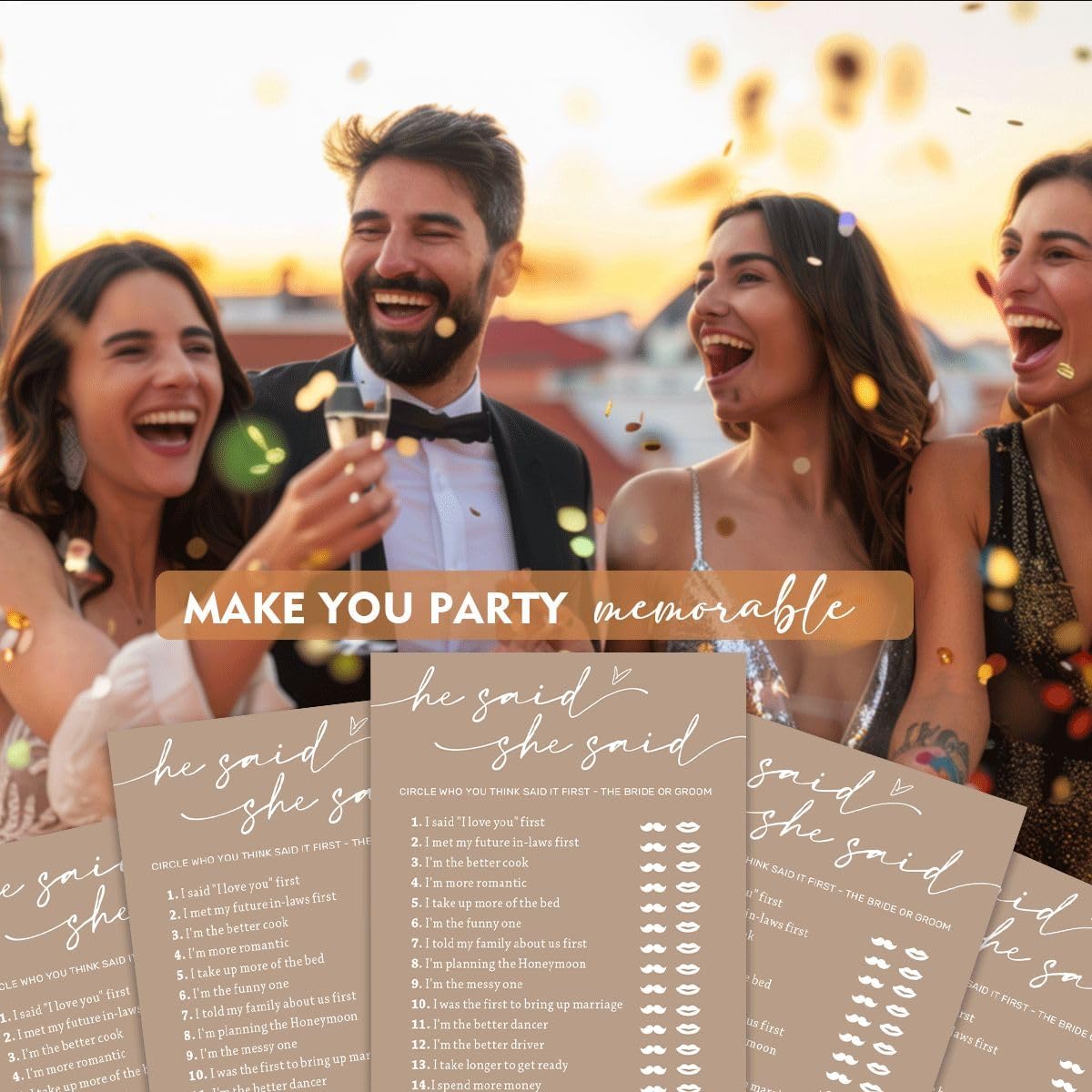 Bridal Shower Games Cards, Guest Who Said It, He Said She Said Game Cards, Bridal Shower Games 25 Guests, Engagement Party Wedding Games for Guests, Minimalist Brown Wedding Party Supplies - D07