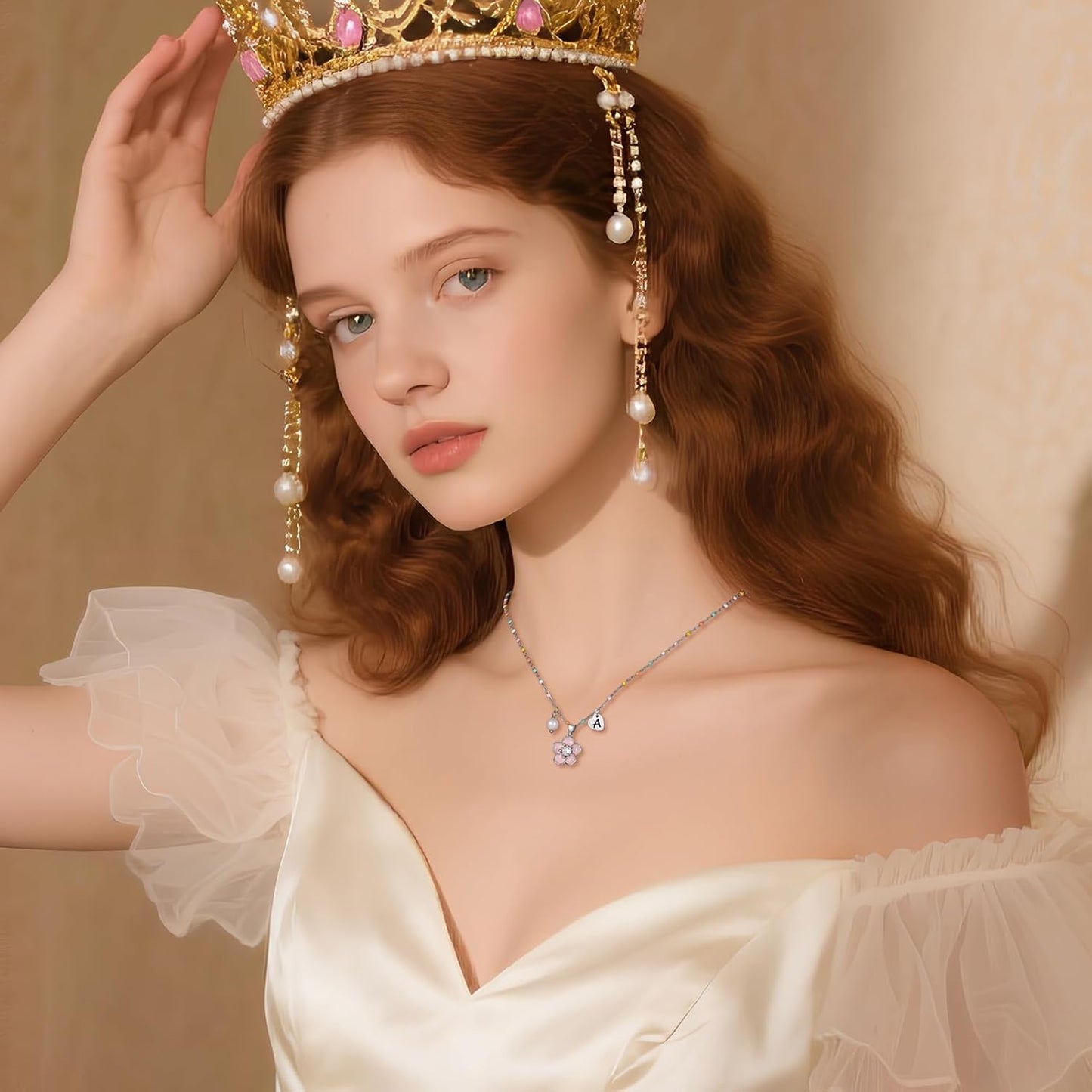 DS Flower Girl Necklace Gifts |Heart Initial Letter Flower Necklaces with Pearl Charm for Women | Personalized Wedding Proposal Bridal Shower Party Jewelry Gift | 18K Gold Plated Stainless Steel