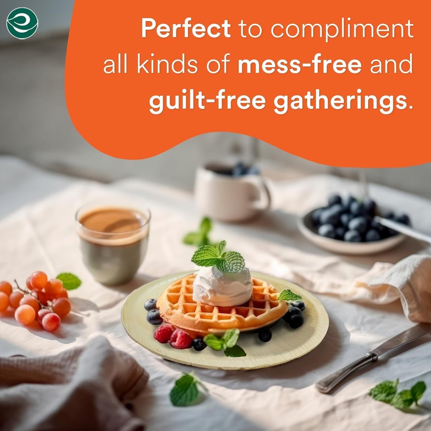 ECO SOUL 200 Count Round Palm Leaf Plates of 6 Inch - Disposable, Eco-Friendly, Biodegradable Bamboo Plates - Perfect for Parties, Catering, Weddings & Large Events