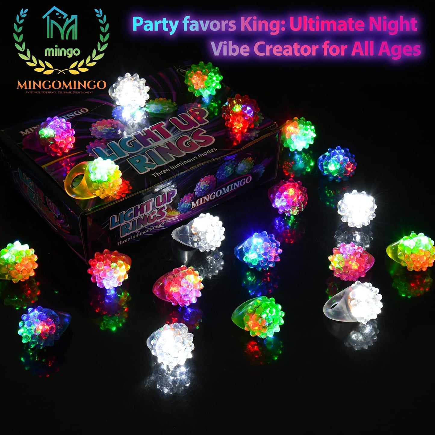 MINGOMINGO 25 Pack Led Light up Rings & Glow Rings Bulk Party Favors - 3-Mode Flashing LED Jewelry, Treasure Box Toys for Classroom, Easter Egg Fillers, Bulk Halloween Christmas Concert Supplies