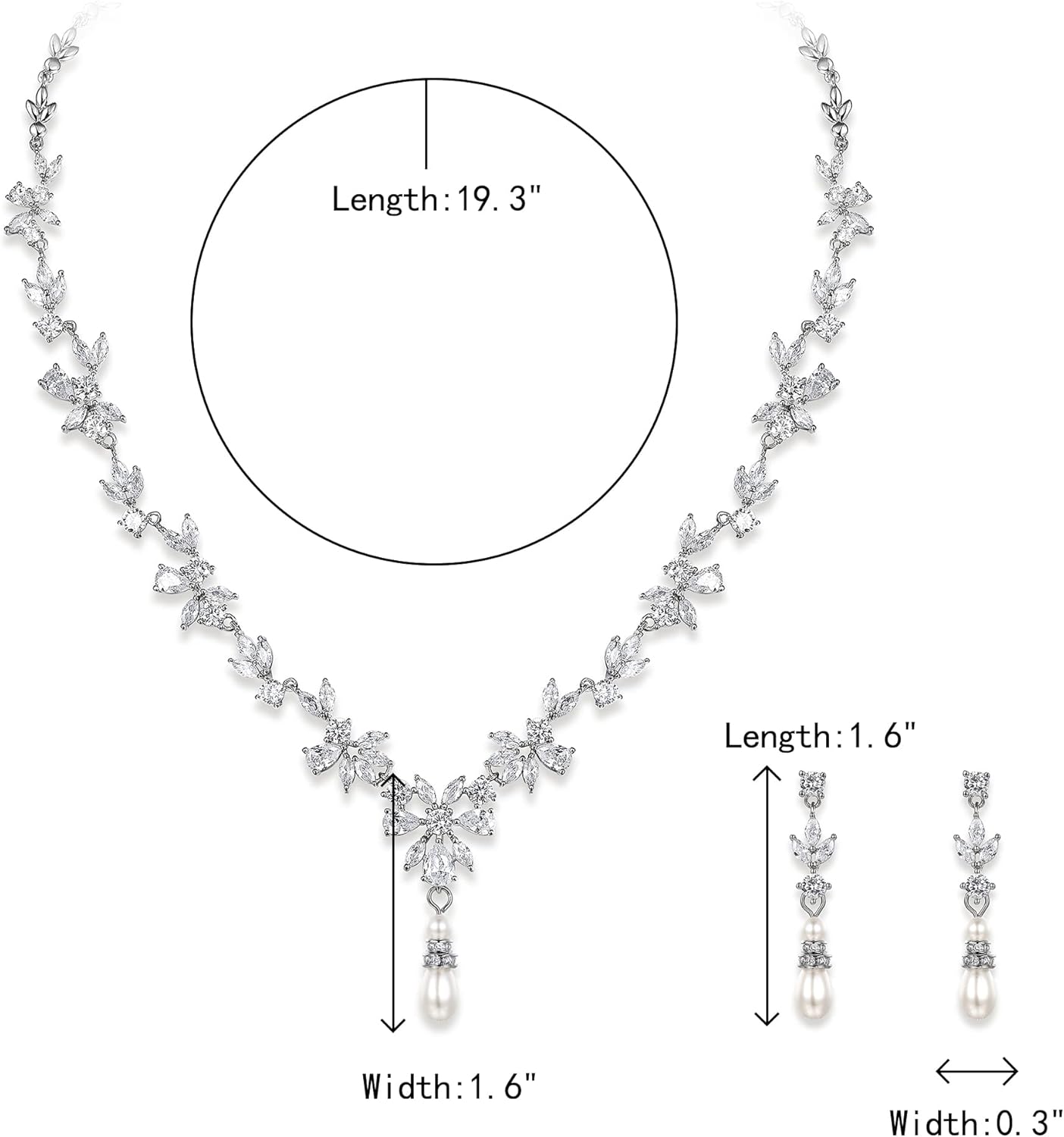 Crysdue Wedding Jewelry Set for Women, Floral Leaf Vine Teardrop Necklace Dangle Earrings Bracelet and Hair Comb, Cubic Zirconia Elegant Party Prom Jewellery for Bridal Bridesmaid