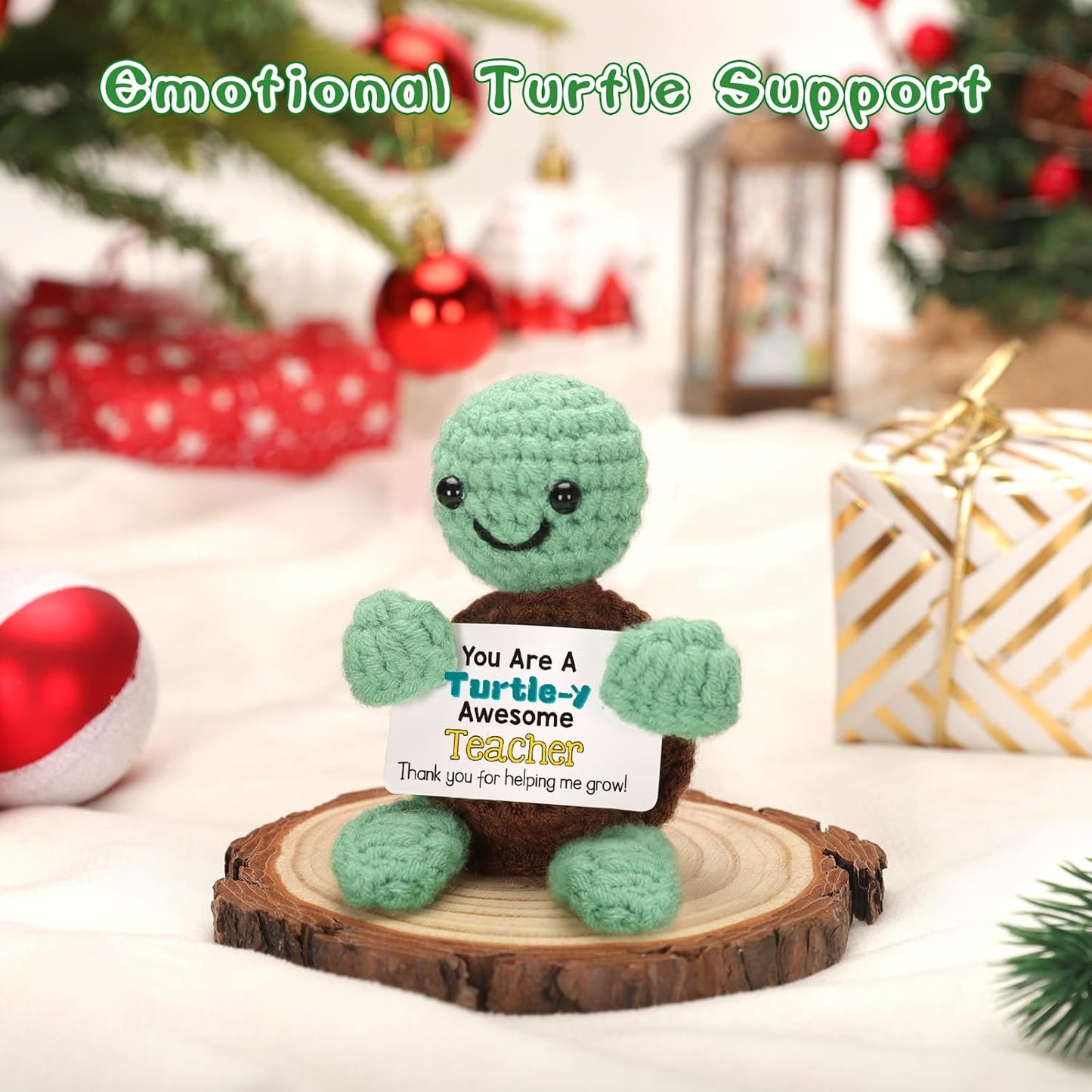 Mini Funny Turtle Christmas Teacher Gifts for Women Men, End of Year Thank You Teacher Gifts Ideas, Personalized Cool Small Cute Stuff Things, Handmade Emotional Positive Crochet Turtle