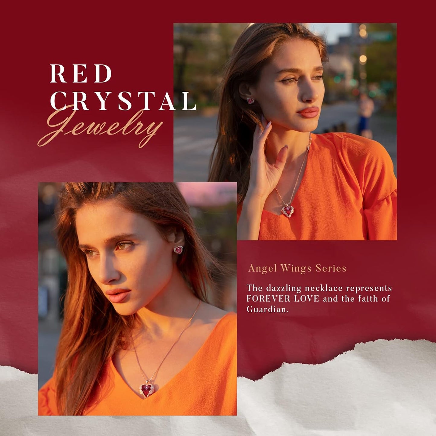 CDE Mothers Day Jewelry Set for Women, Angle Wing Heart Pendant Necklaces and Earrings with Birthstone, Birthday/Anniversary Christmas Jewelry Gift for Women Wife Her