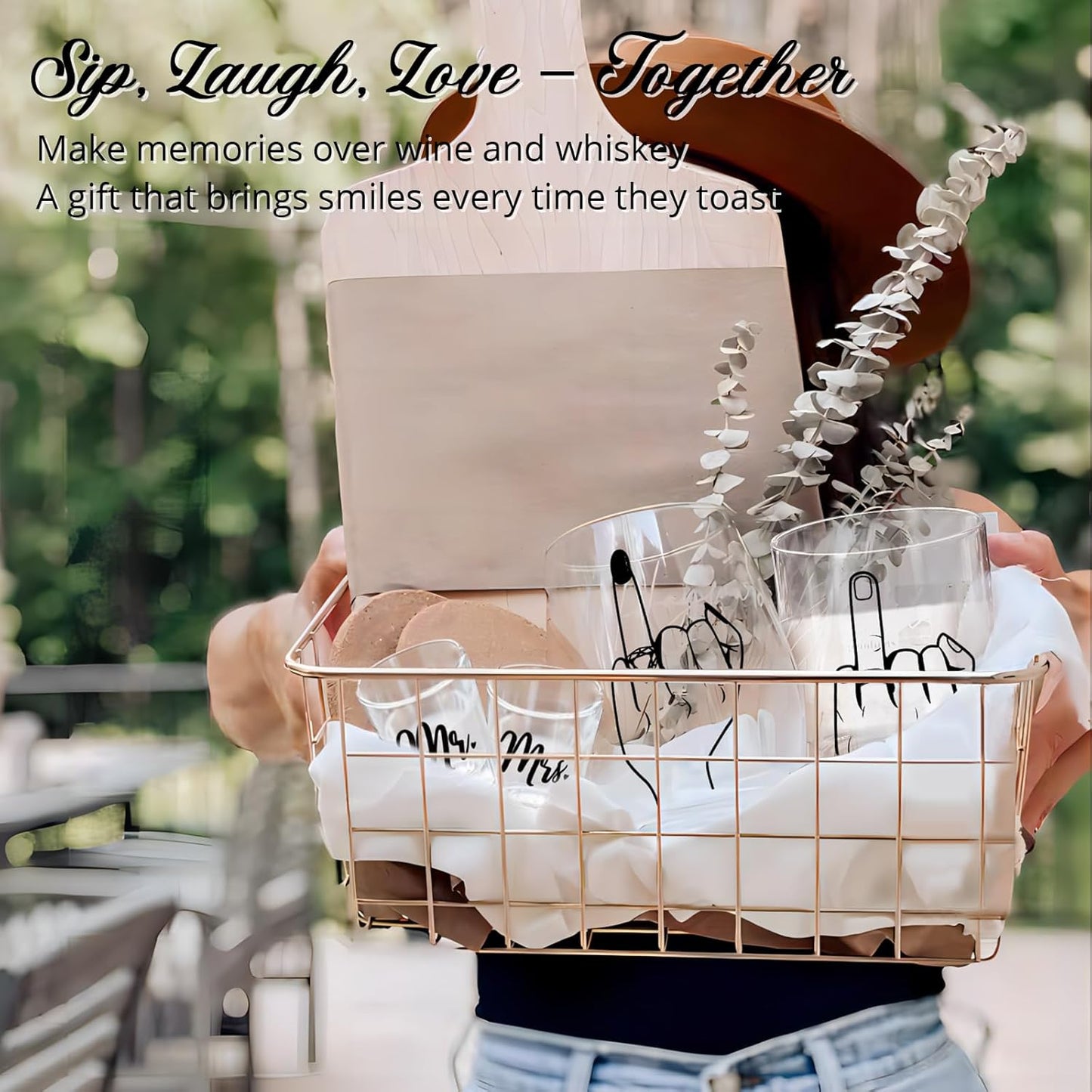 Funny Engagement Gift Set β 4PCS Mr and Mrs Glasses with Ring Finger Wine Glass & Whiskey Glass β Shot Glasses for Newly Engaged Couple β Bridal Shower, Wedding, Bachelorette Gifts for Him & Her