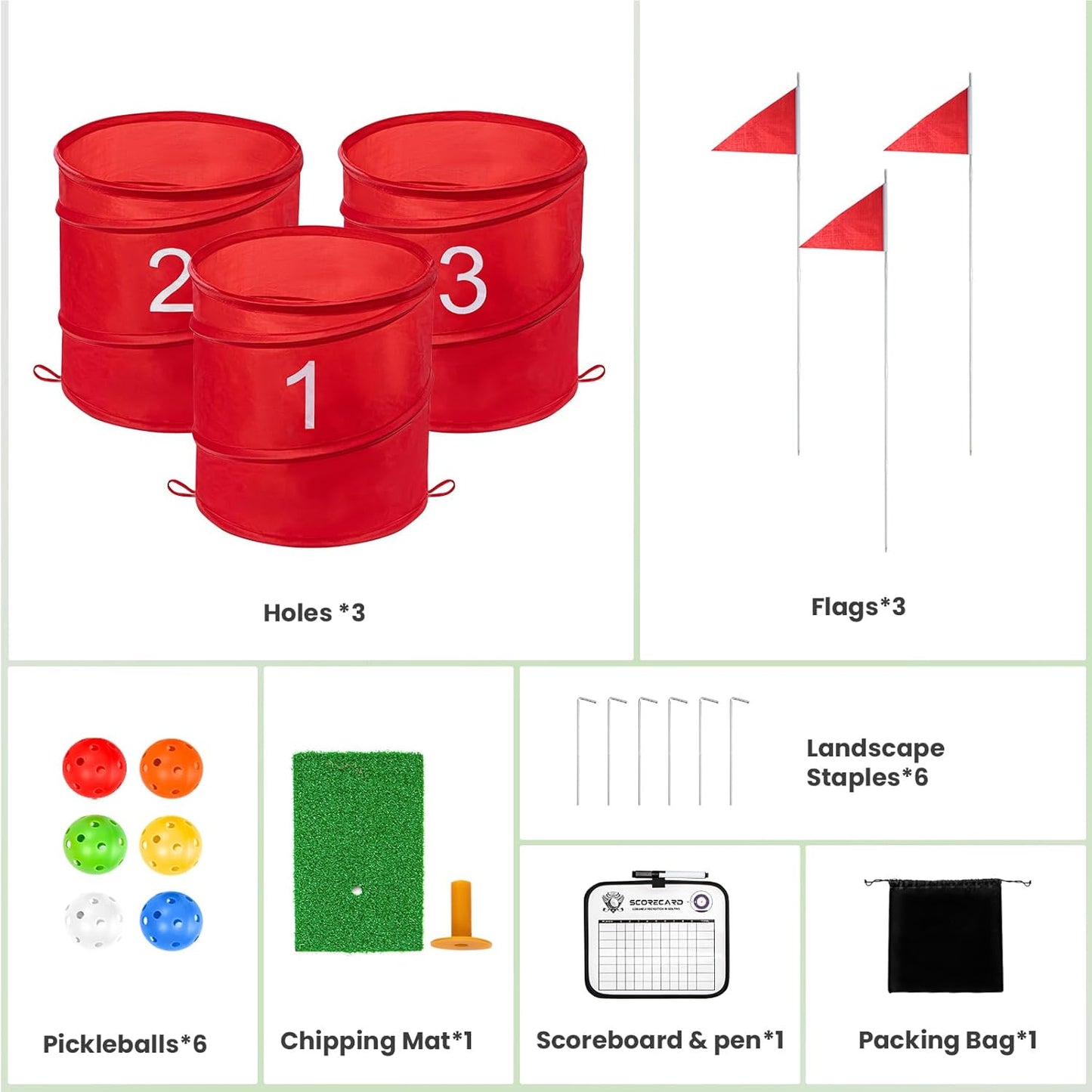 Golf Bucket Yard Game, Backyard Golf Game for Adults Kids, Portable 3 Hole Golf Course for Outdoor, Lawn, Park, Beach, Yard, Field Day, Family Reunion, Party Chipping Games
