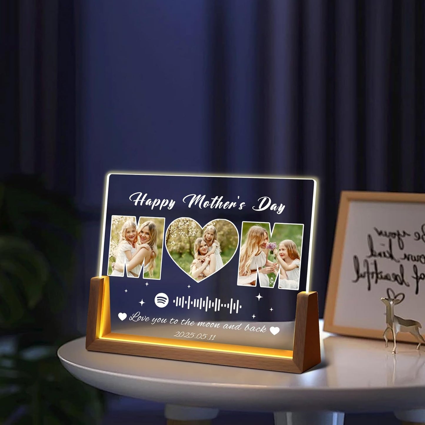 Personalized Mothers Day Birthday Gifts For Mom, Custom Spotify Plaque Mom Gift From Daughter Son Husband, Light Up Picture Frame With Photo Name Customized Christmas Gifts For Women Wife