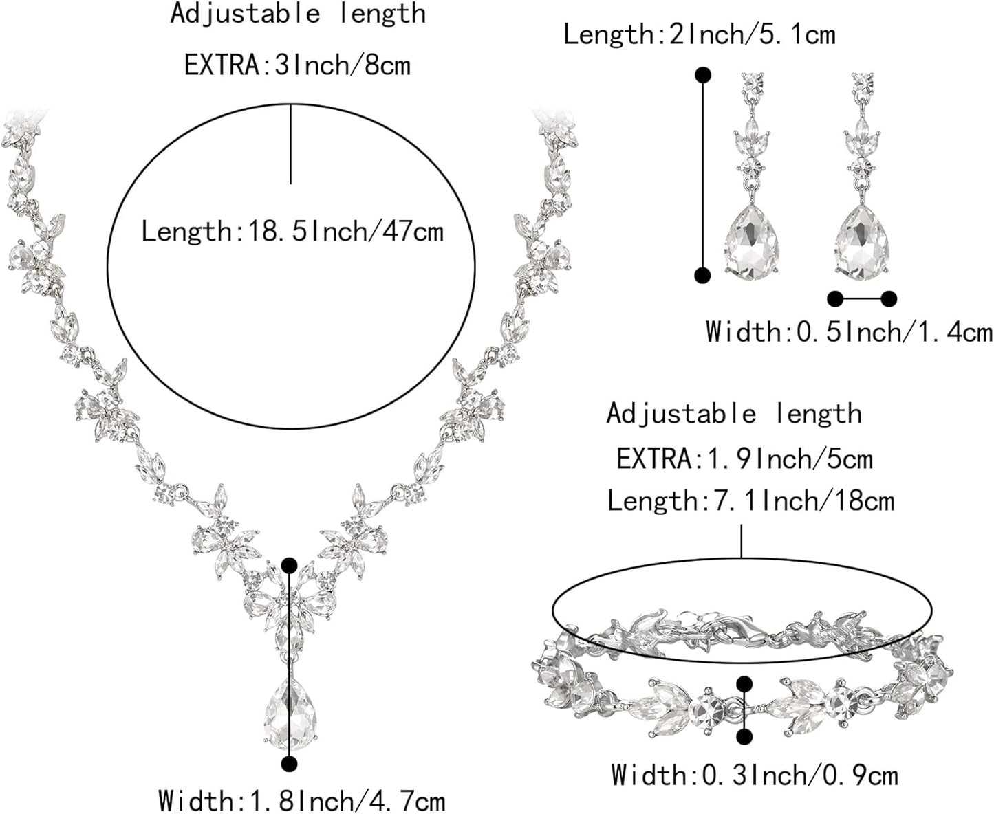 BriLove Wedding Jewelry Set for Women Bride, Y-Necklace Tennis Bracelet Dangle Earrings Crystal Teardrop Marquise Cluster for Bridal Bridesmaid