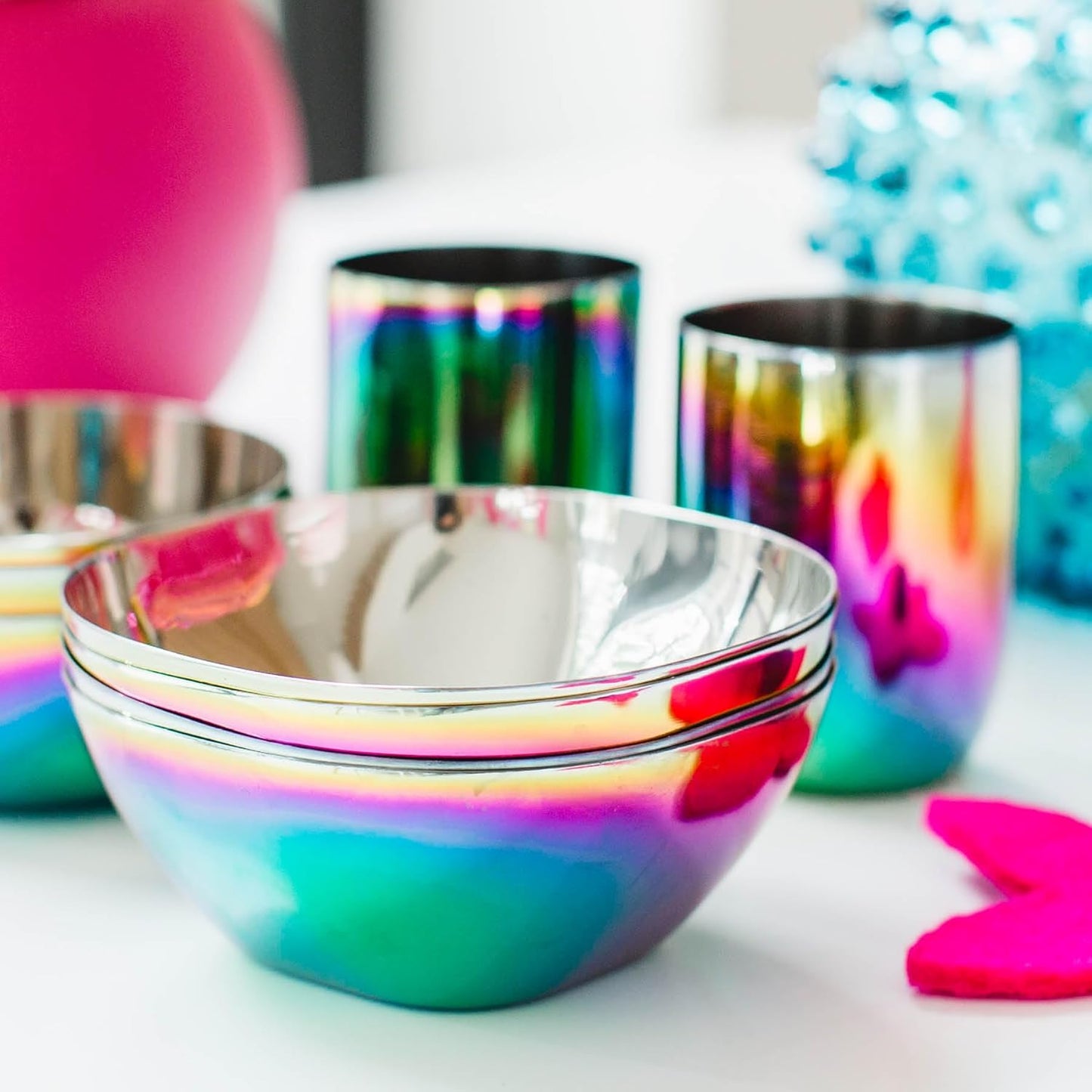 Ahimsa Stainless Steel Bowls for Kids | Non Toxic, Pediatrician Designed Toddler Bowls 12oz | Durable Metal Kids Bowl, Easy to Clean, Dishwasher Safe | Set of 4 Fun Rainbow