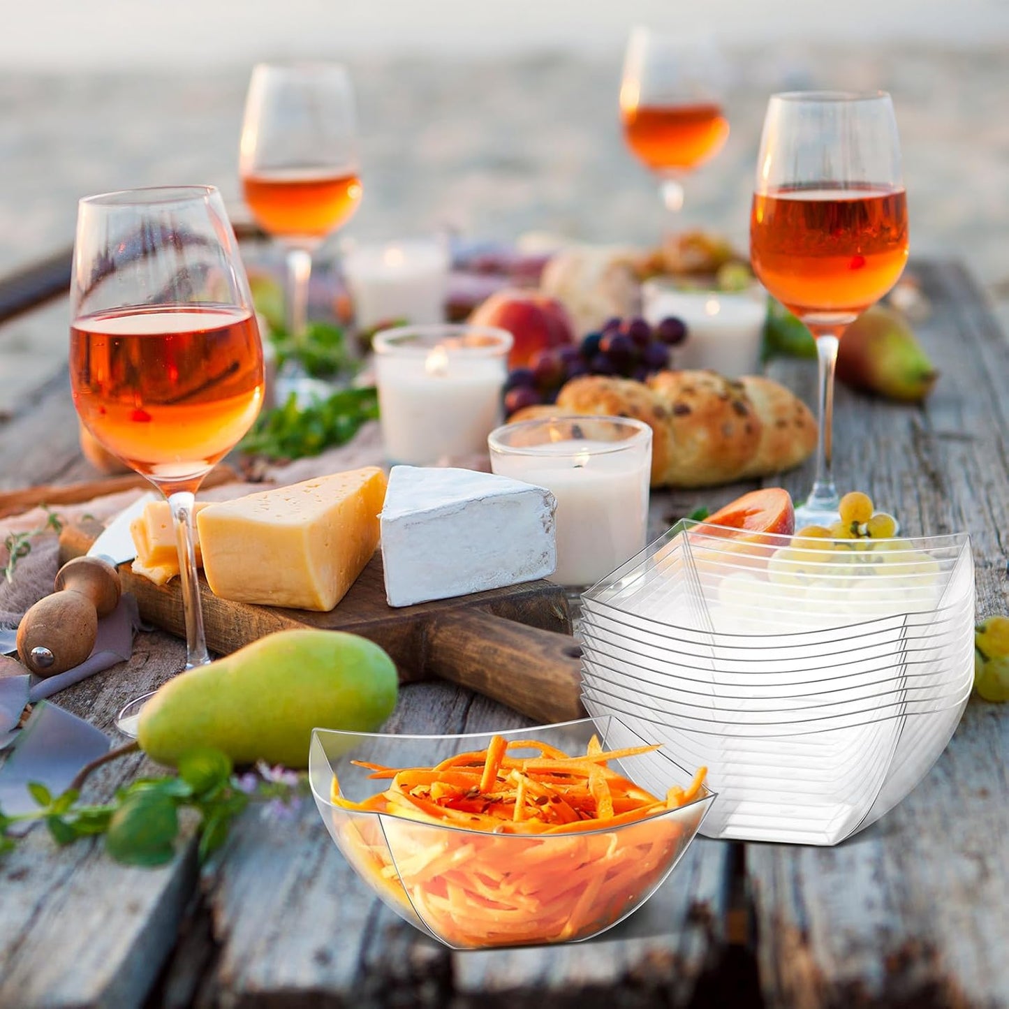 Tanlade 50 Pcs Square Plastic Serving Bowls Disposable Snack Salad Bowl Small Party Candy Bar Containers Taco Bar Serving Dishes for Buffet Chips Fruit(Clear,8 oz)