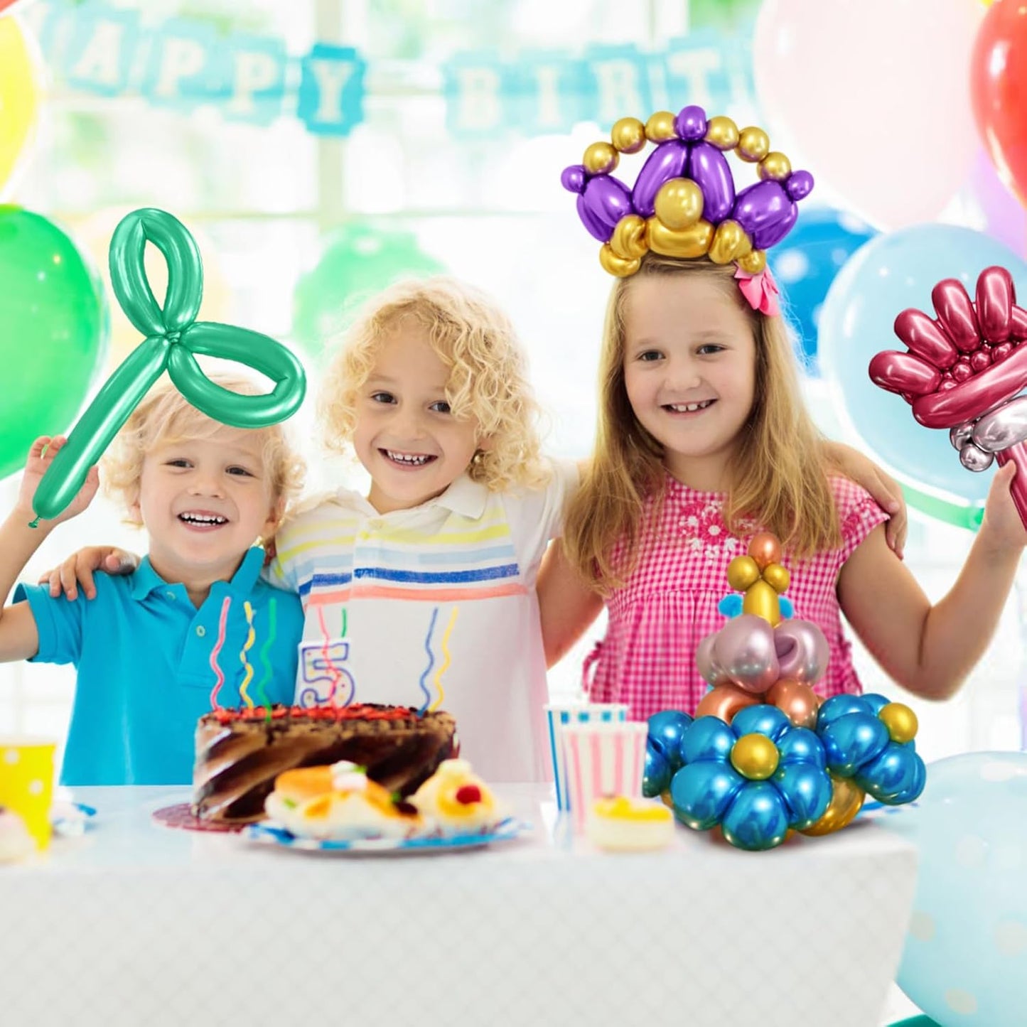 KAWKALSH 260 Metallic Multi Long Balloons for Balloon Garland Thickening Skinny Latex Twisting Animals Modeling Christmas Birthday Wedding Party Festival Decorations 100pcs